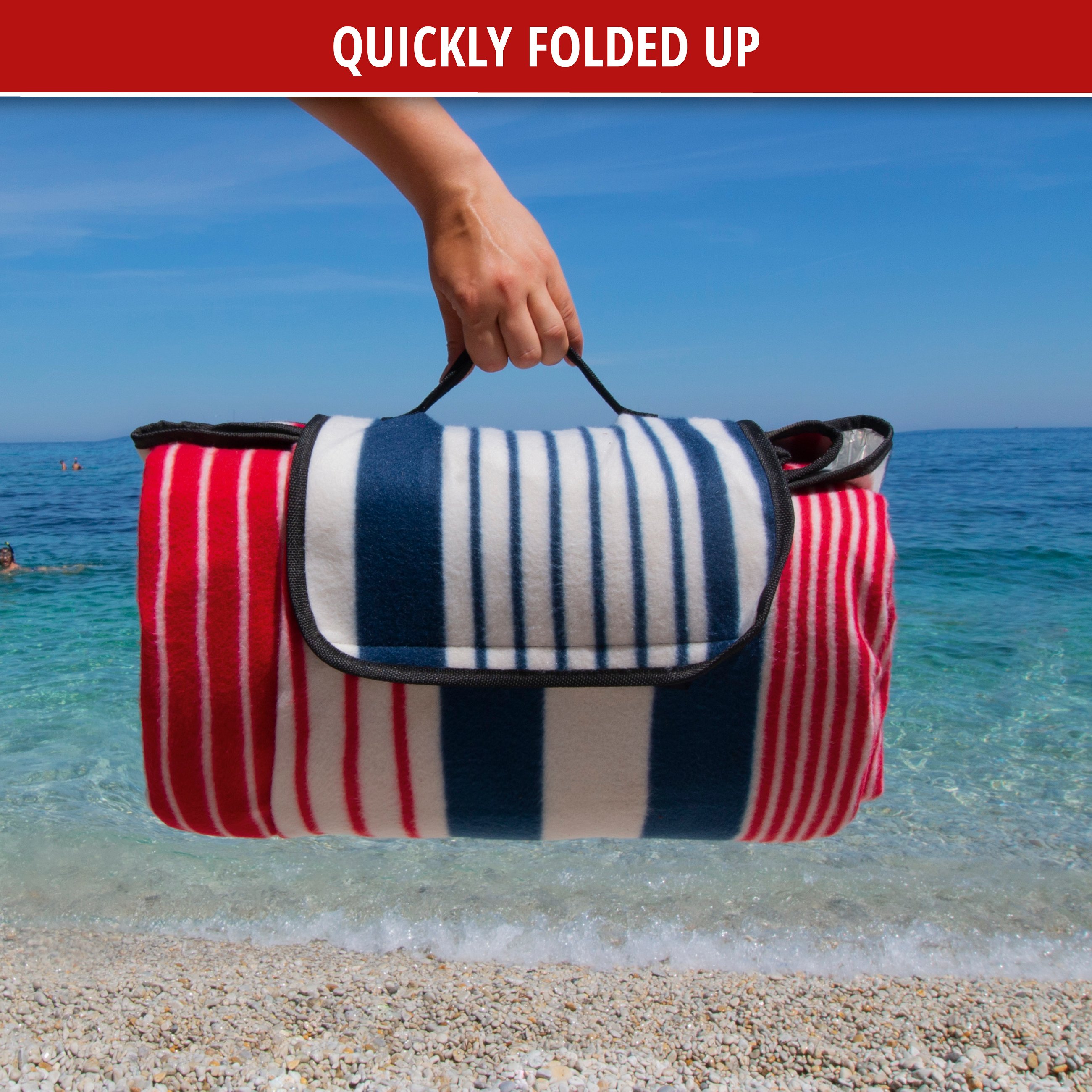 Travel blanket with aluminium back red/blue stripes 200x200cm