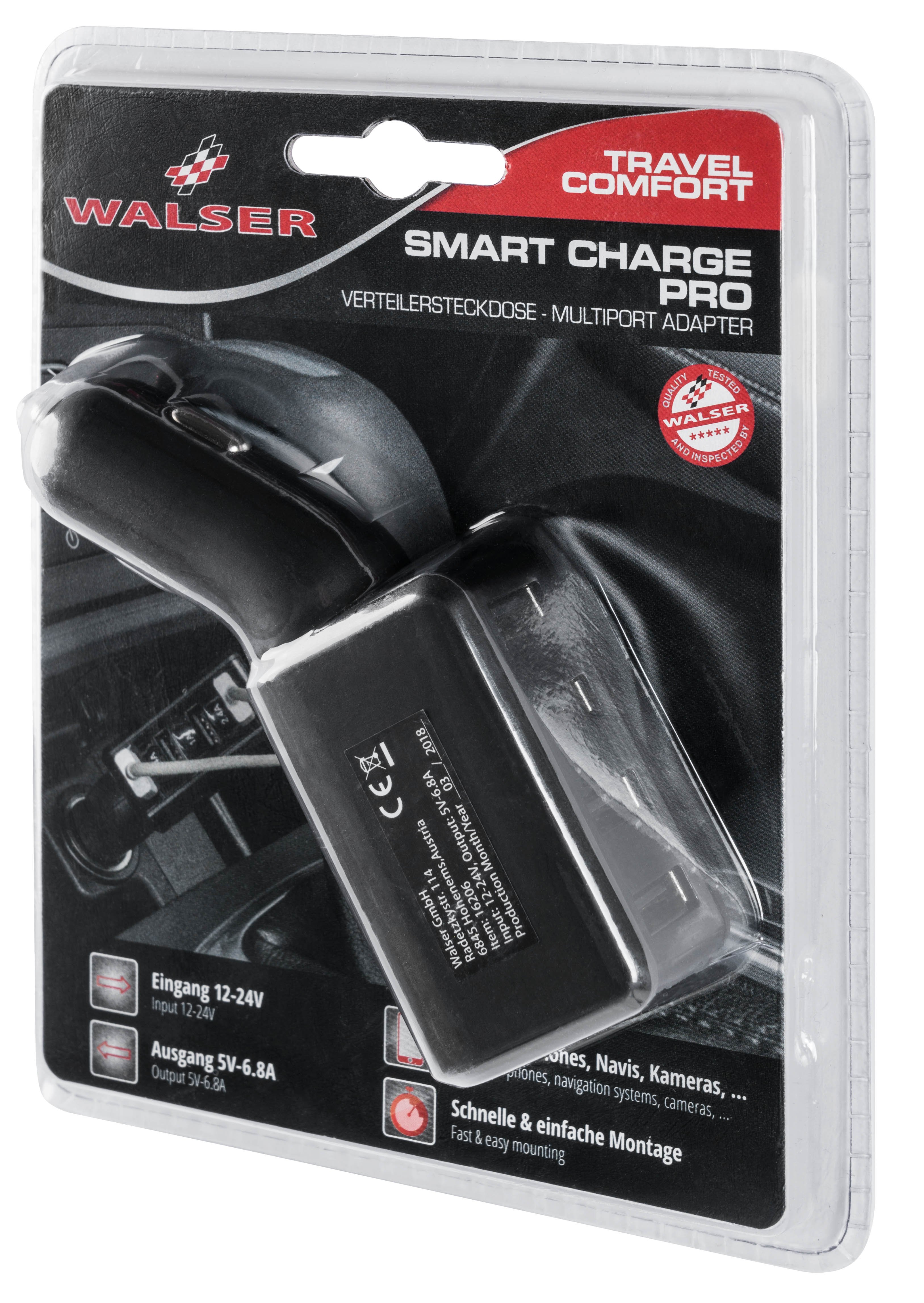 Autolader Smart Charge Pro, autolader met 4 USB-poorten, 4-poorts USB-adapter 12/24V zwart
