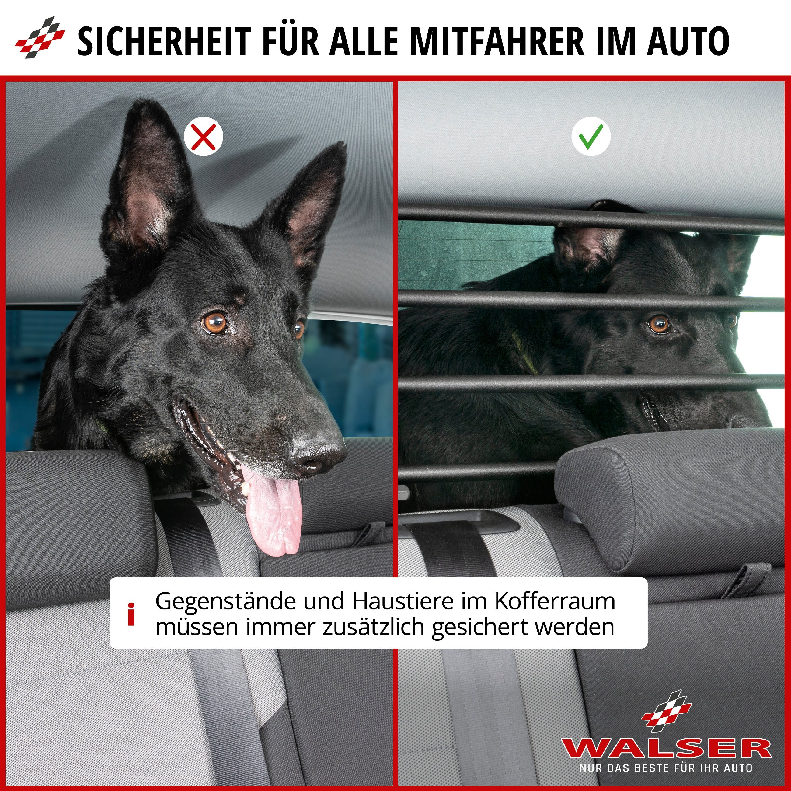 Hundegitter Dog Guard, Trenngitter für Hunde mit Nylonnetz, Auto Schutzgitter schwarz, Größe 2 - 910x180mm