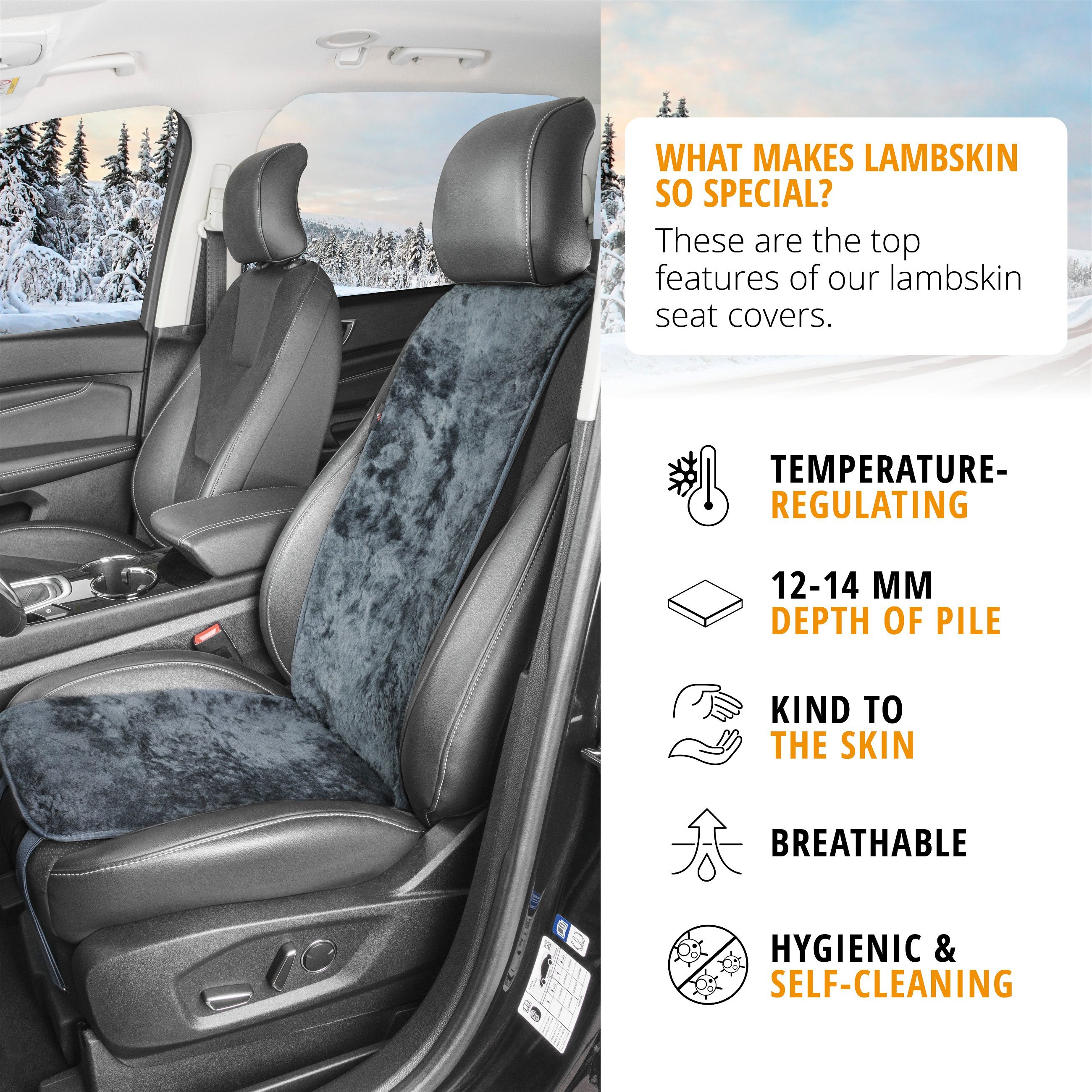 Car Seat cover made of lambskin Cosmo anthracite 12-14mm fur height