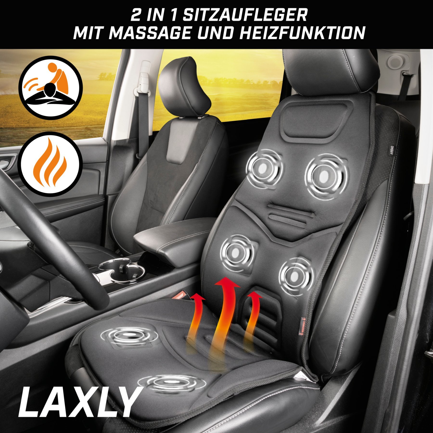 Massagesitzauflage Laxly, universal Sitzauflage mit Massage- und Wärmefunktion