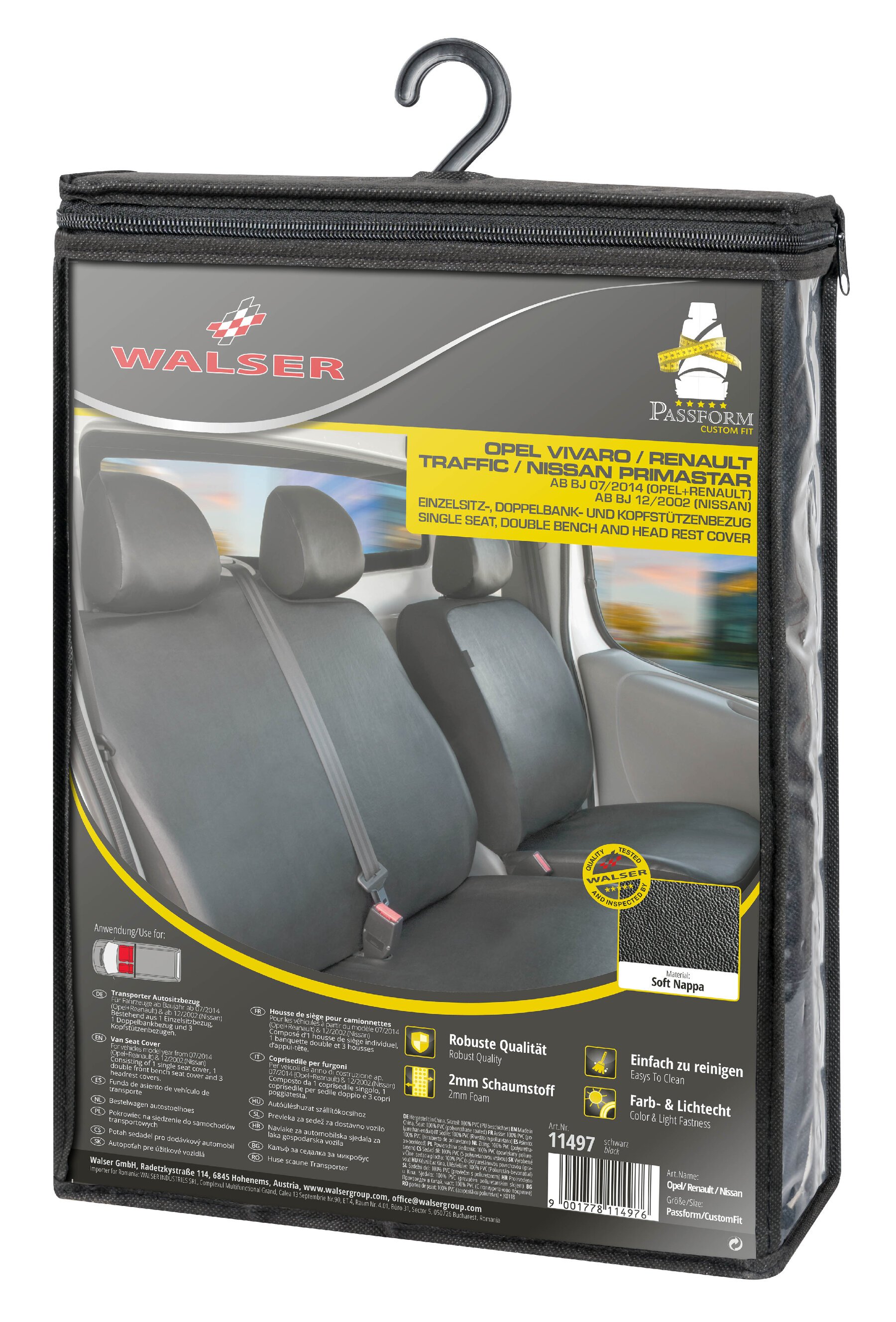 Passform Sitzbezug aus Kunstleder kompatibel mit Opel Vivaro/Renault Trafic/Nissan Primastar, Einzel & Doppelbank