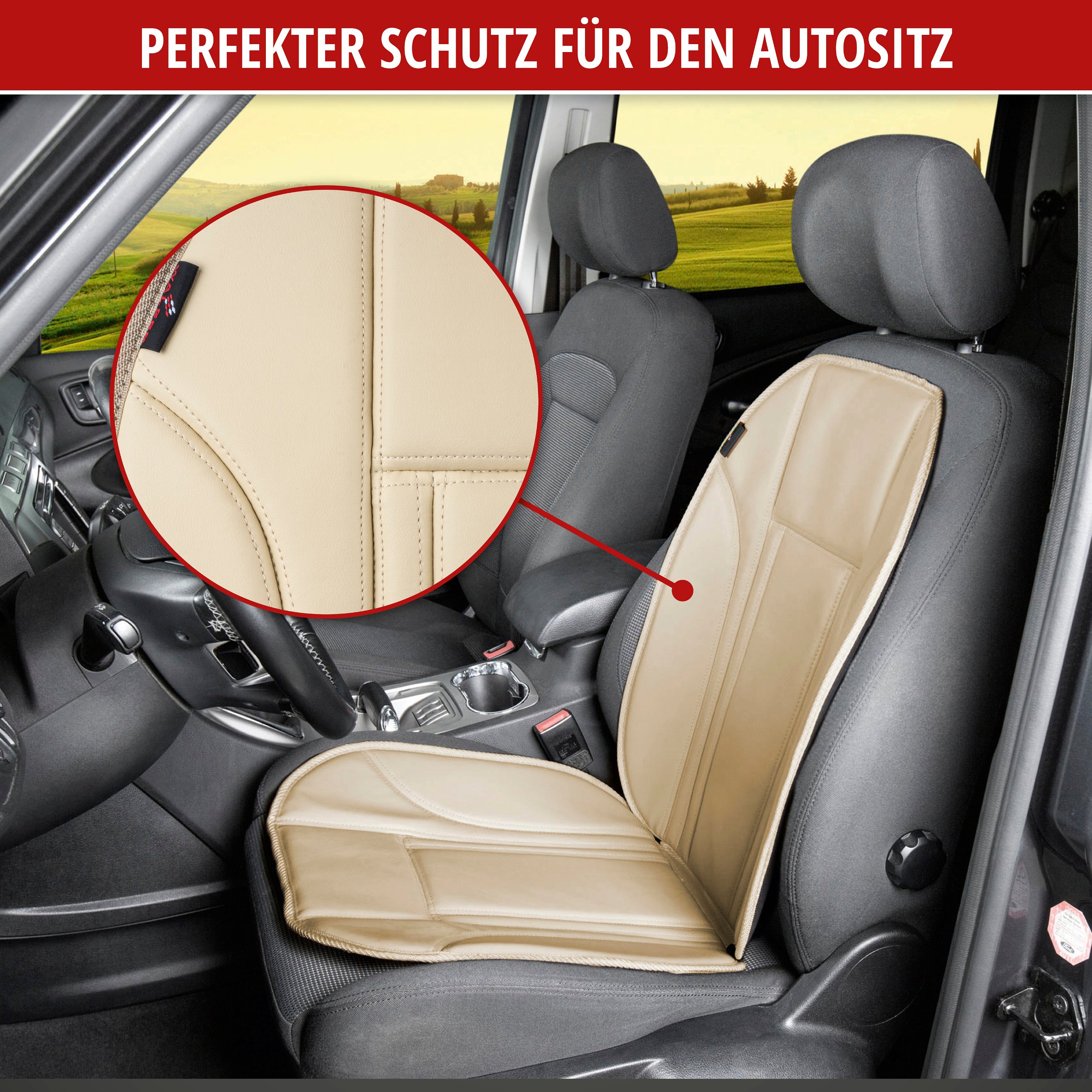 PKW Sitzauflage Ravenna, Auto-Sitzaufleger aus Kunstleder beige