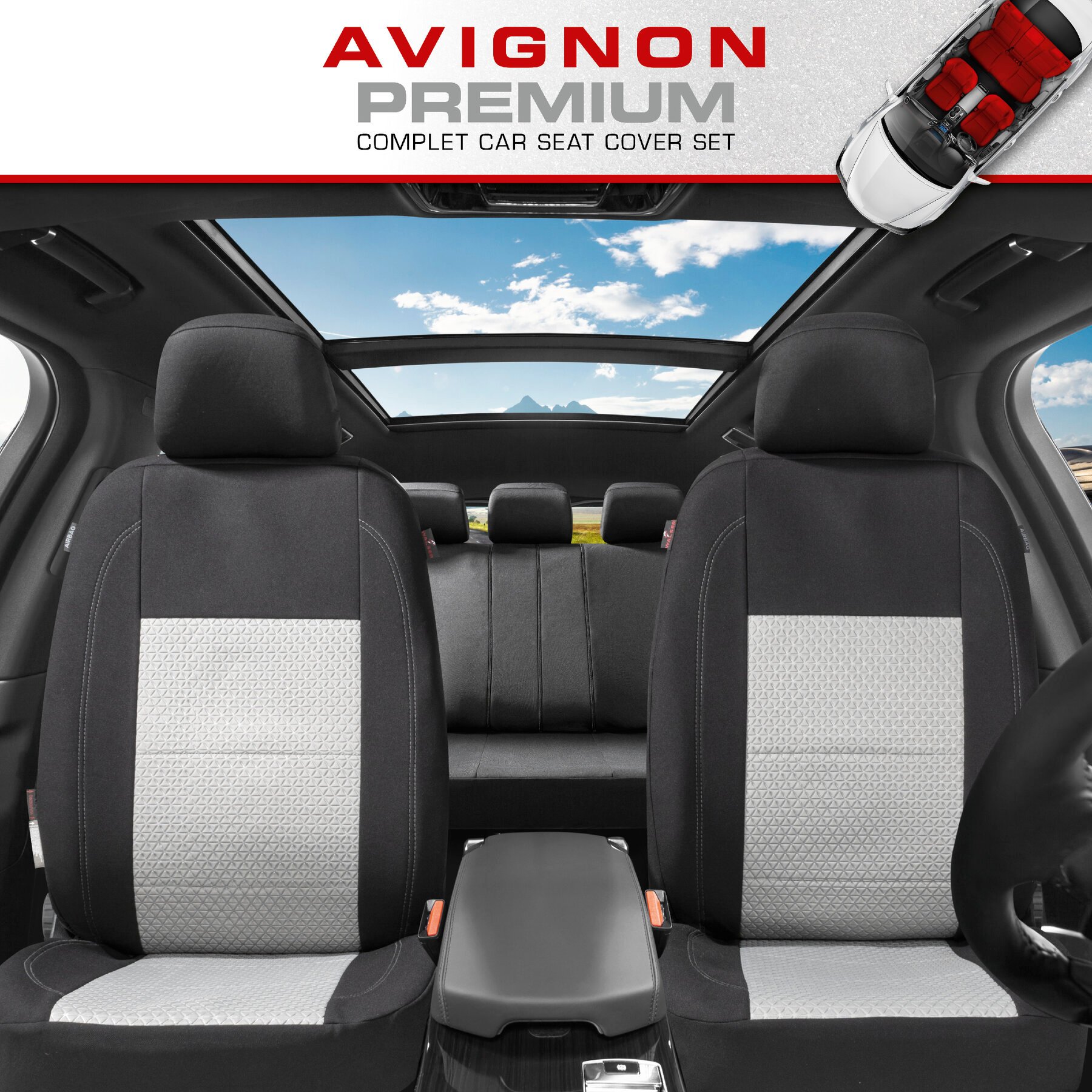 ZIPP IT Premium Car seat covers Avignon complete set with zip-system black/silver