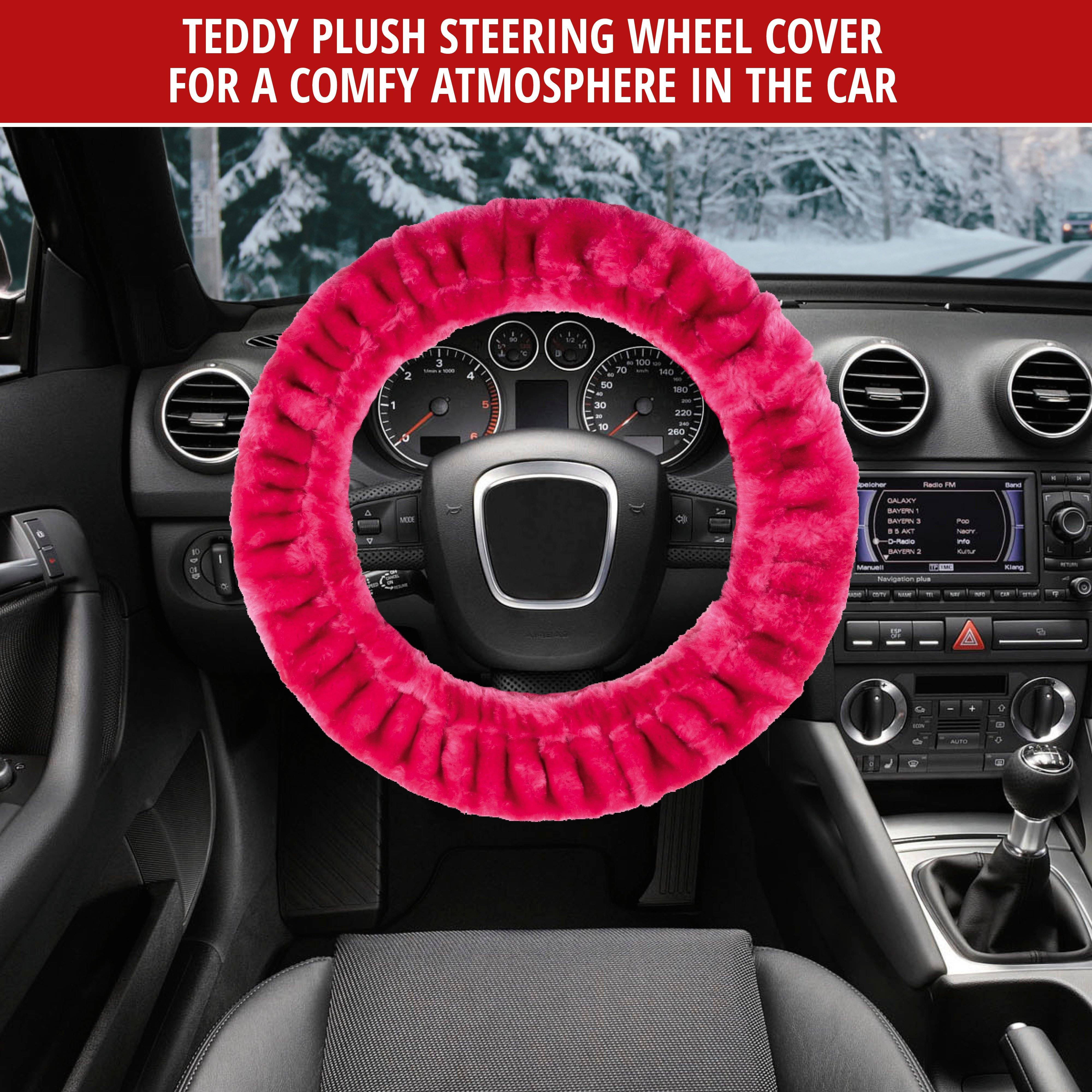 Steering wheel cover Teddy Plush faux fur vegan pink