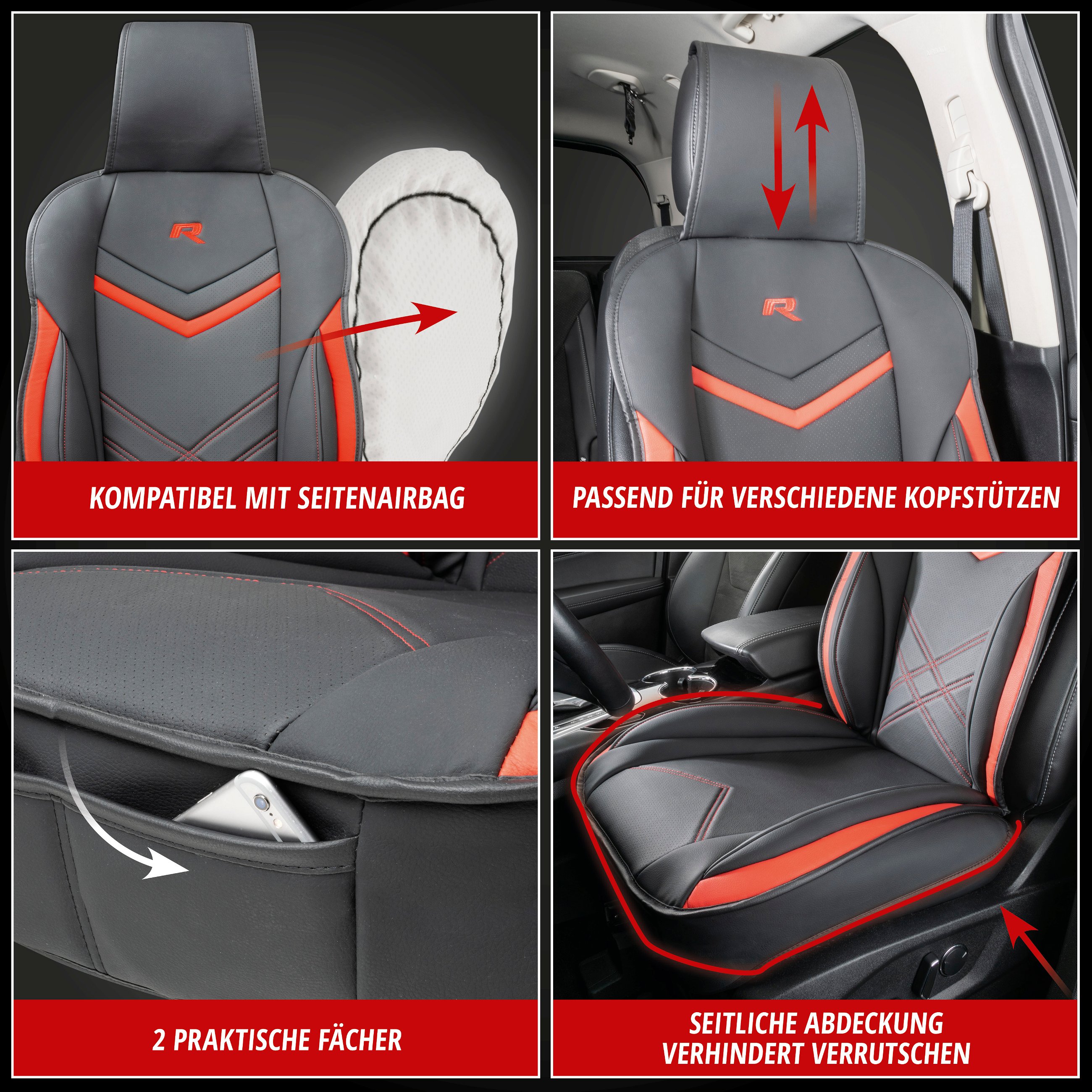 PKW Sitzauflage Rey, Auto-Sitzaufleger schwarz-rot
