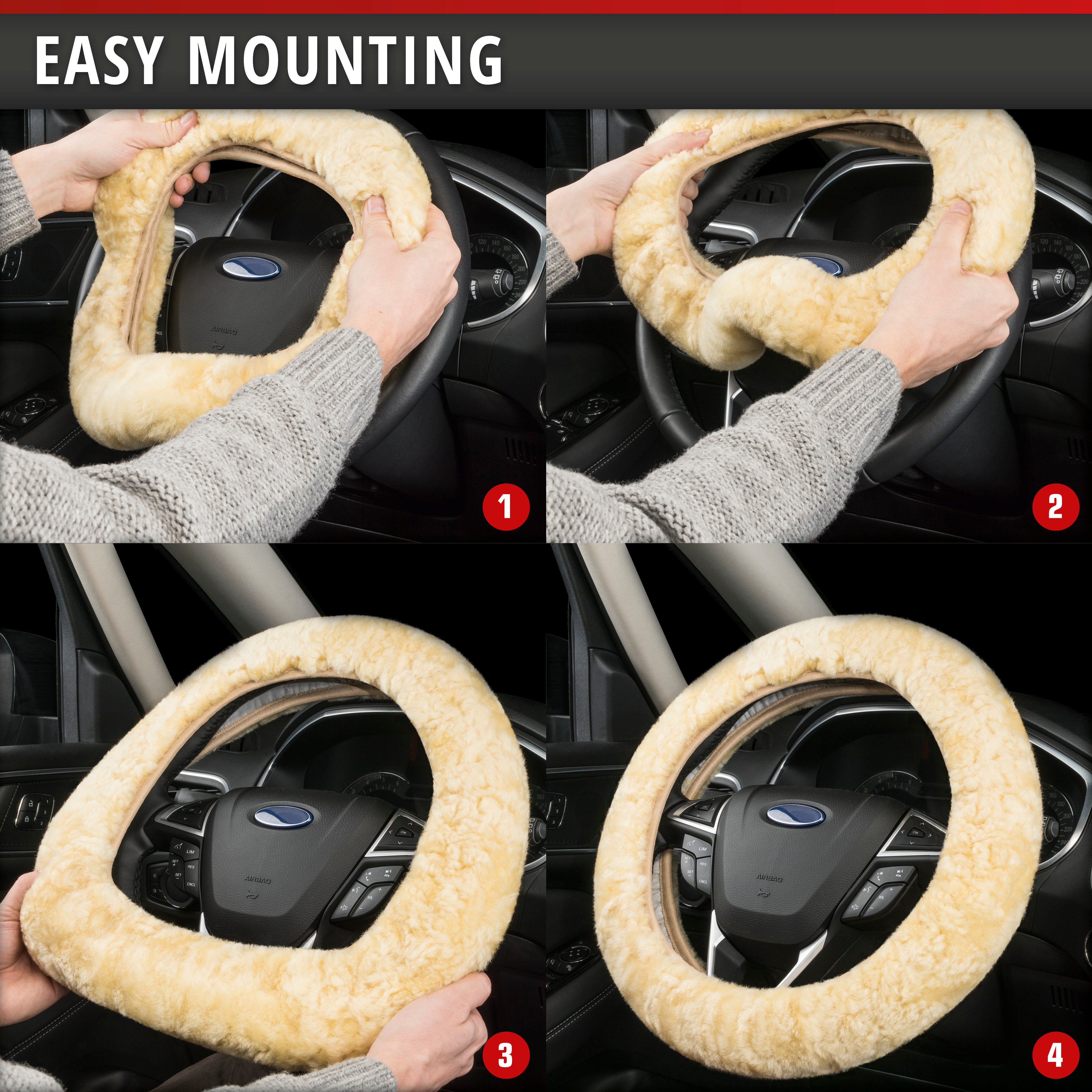 Lambskin steering wheel cover - Steering wheel cover in beige