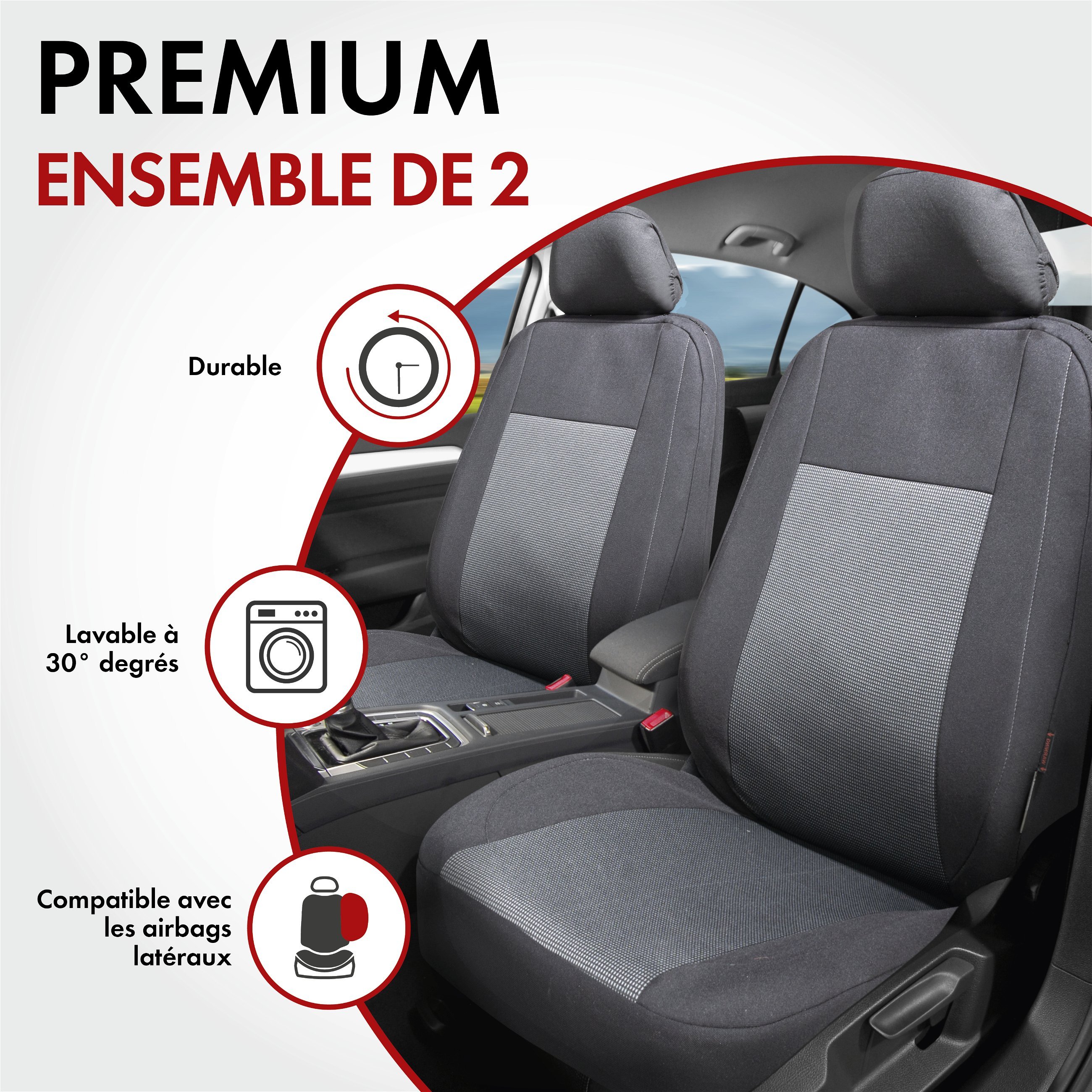 ZIPP IT Premium Housse de sièges Ardwell pour deux sièges avant avec système de fermeture éclair noir/gris