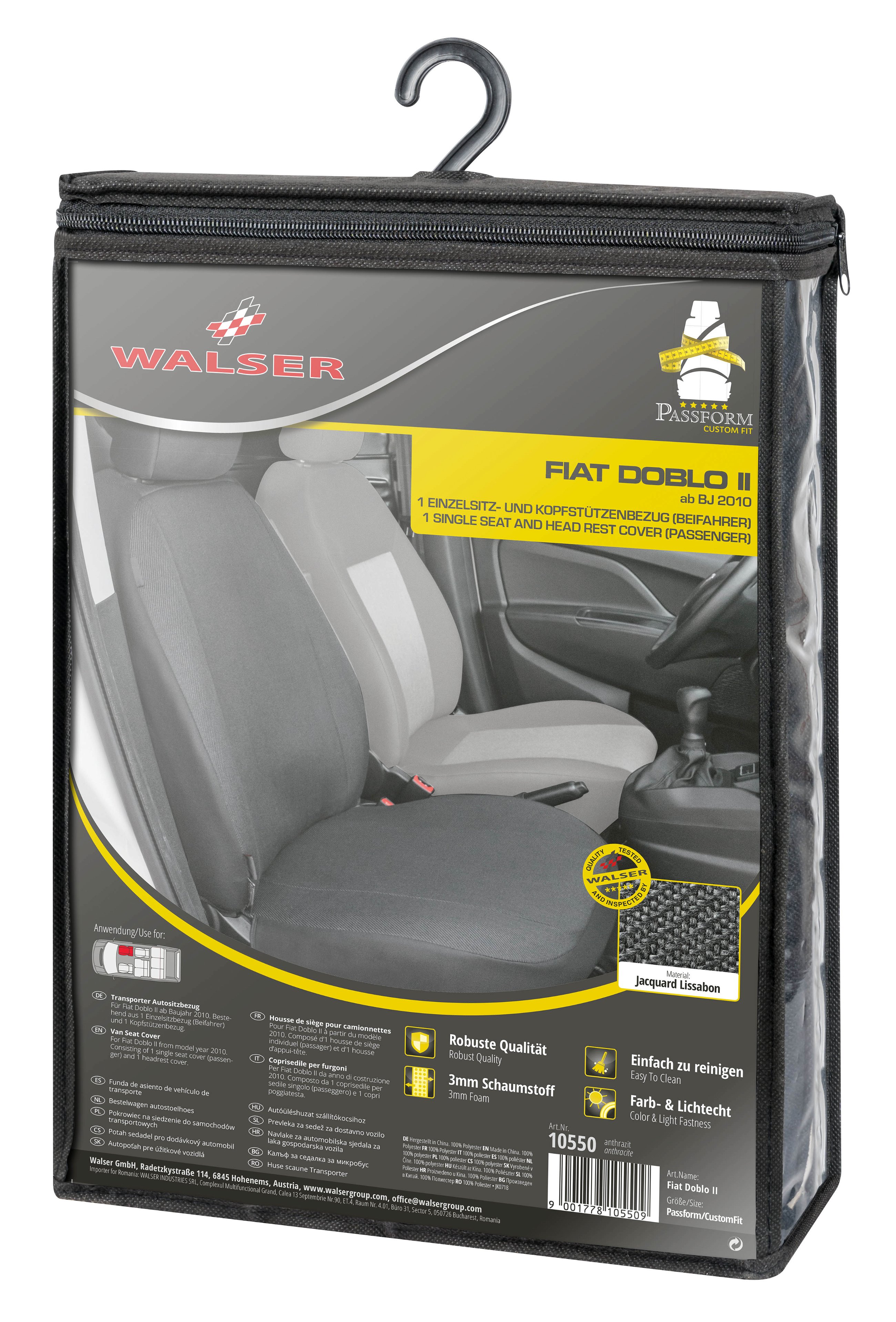 Passform Sitzbezug aus Stoff kompatibel mit Fiat Doblo (263), Einzelsitz Beifahrer Armlehne innen
