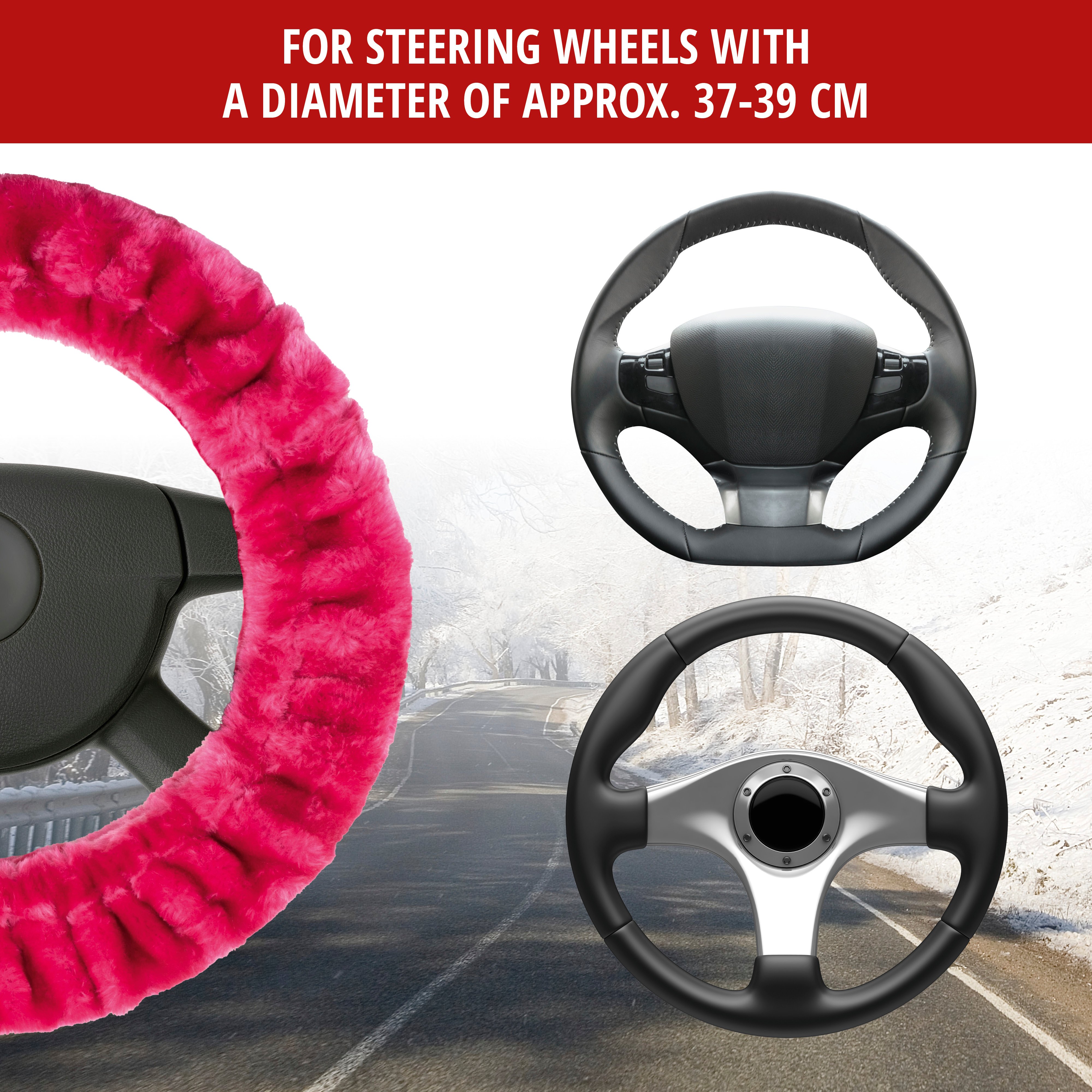 Steering wheel cover Teddy Plush faux fur vegan pink
