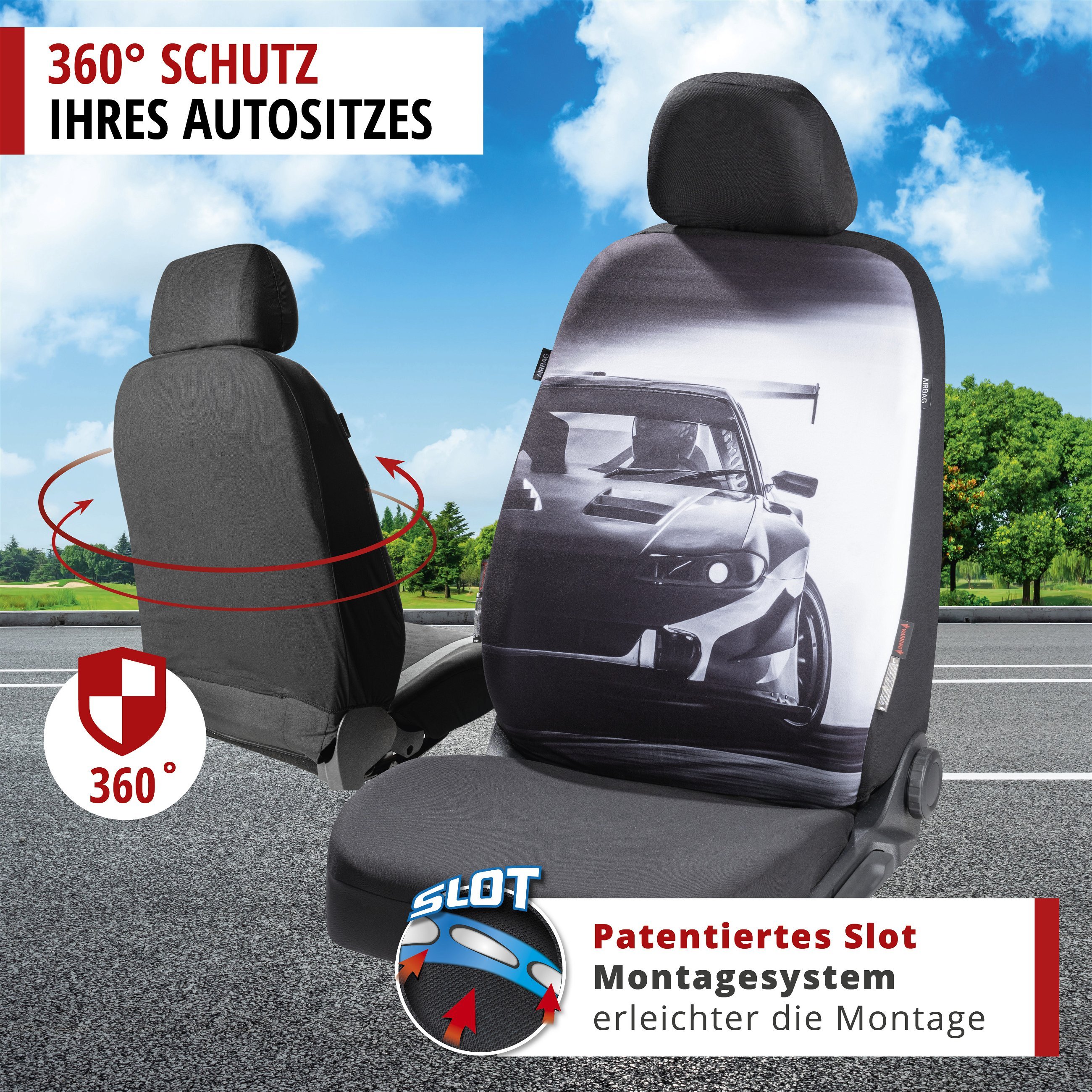 Autositzbezug Race, PKW-Schonbezug Einzelsitz Race-Design