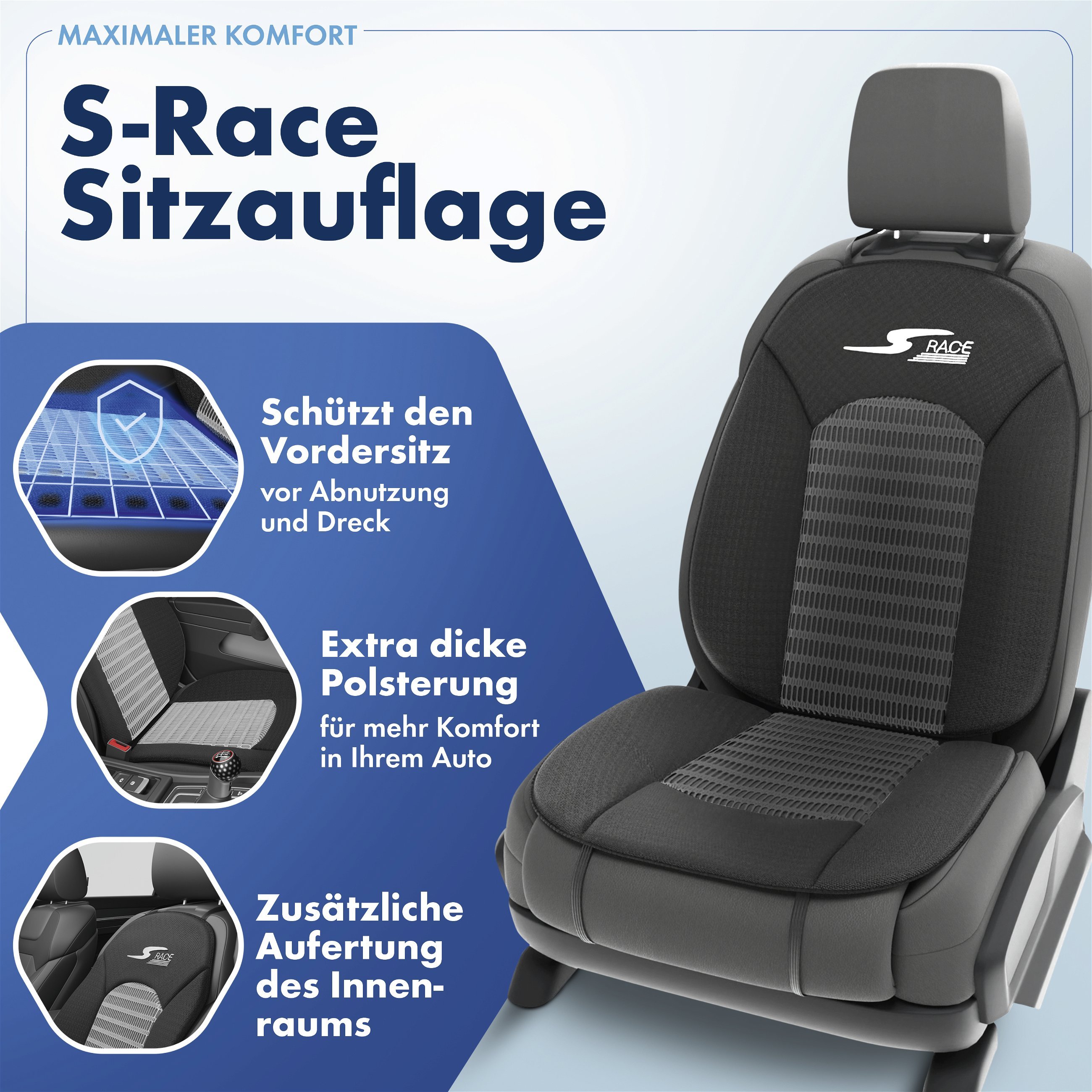 PKW Sitzauflage S-Race, Auto-Sitzaufleger schwarz