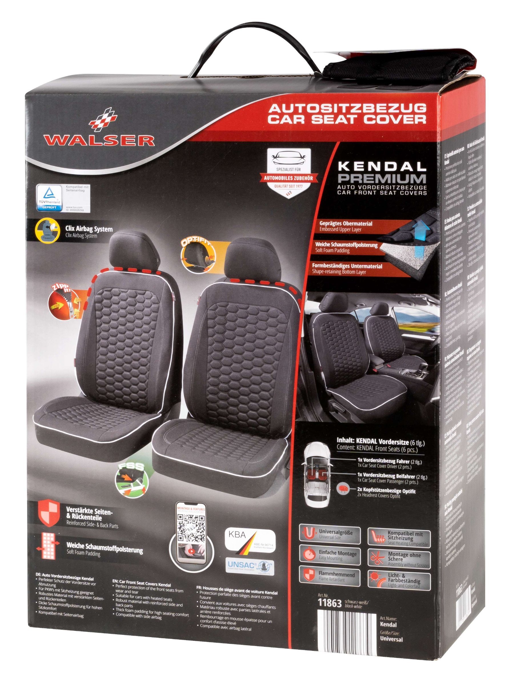 ZIPP IT Premium Car seat covers Kendal for two front seats with zip-system black/white