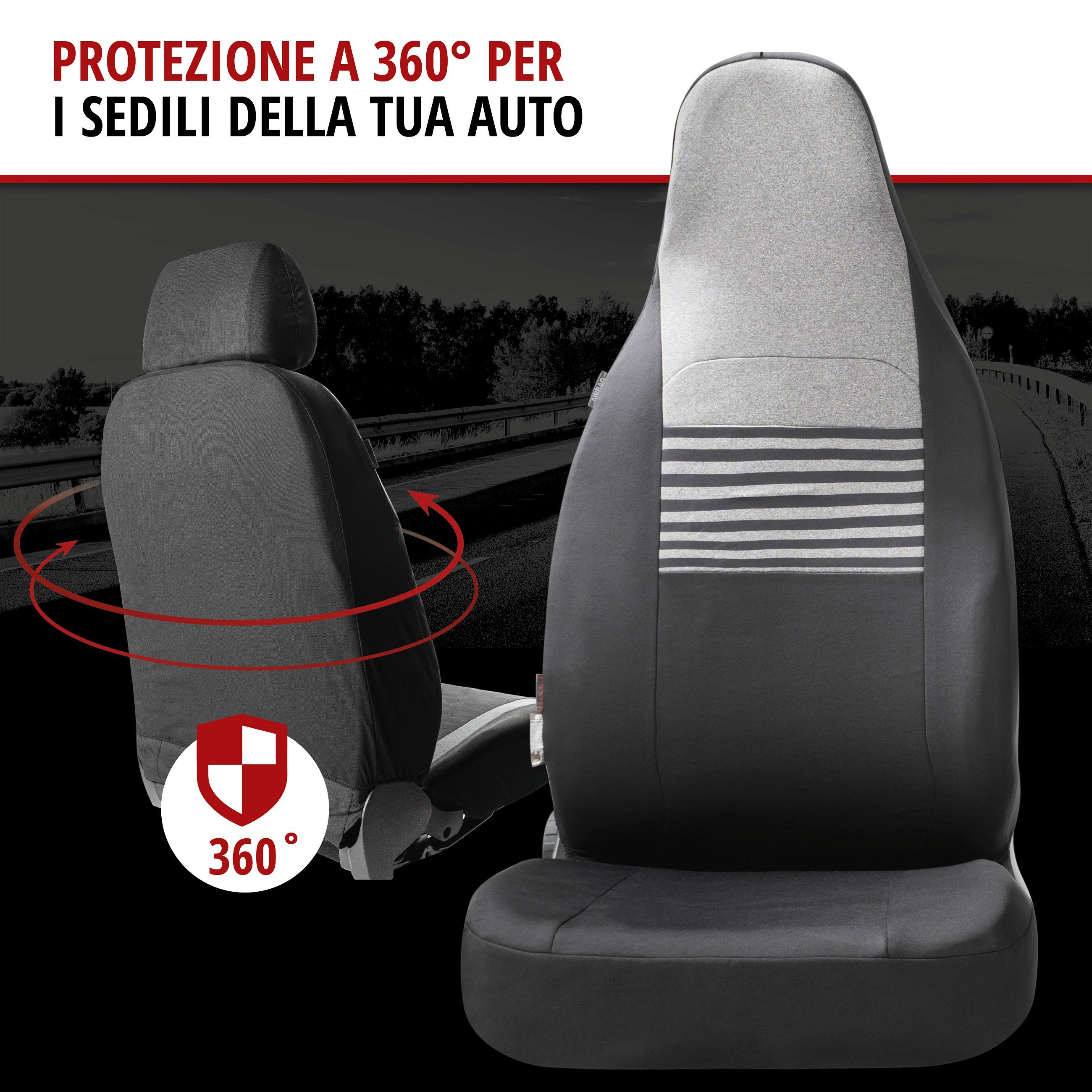 ZIPP IT Premium Coprisedili Gordon per due sedili anteriori con sistema di chiusura lampo nero/grigio