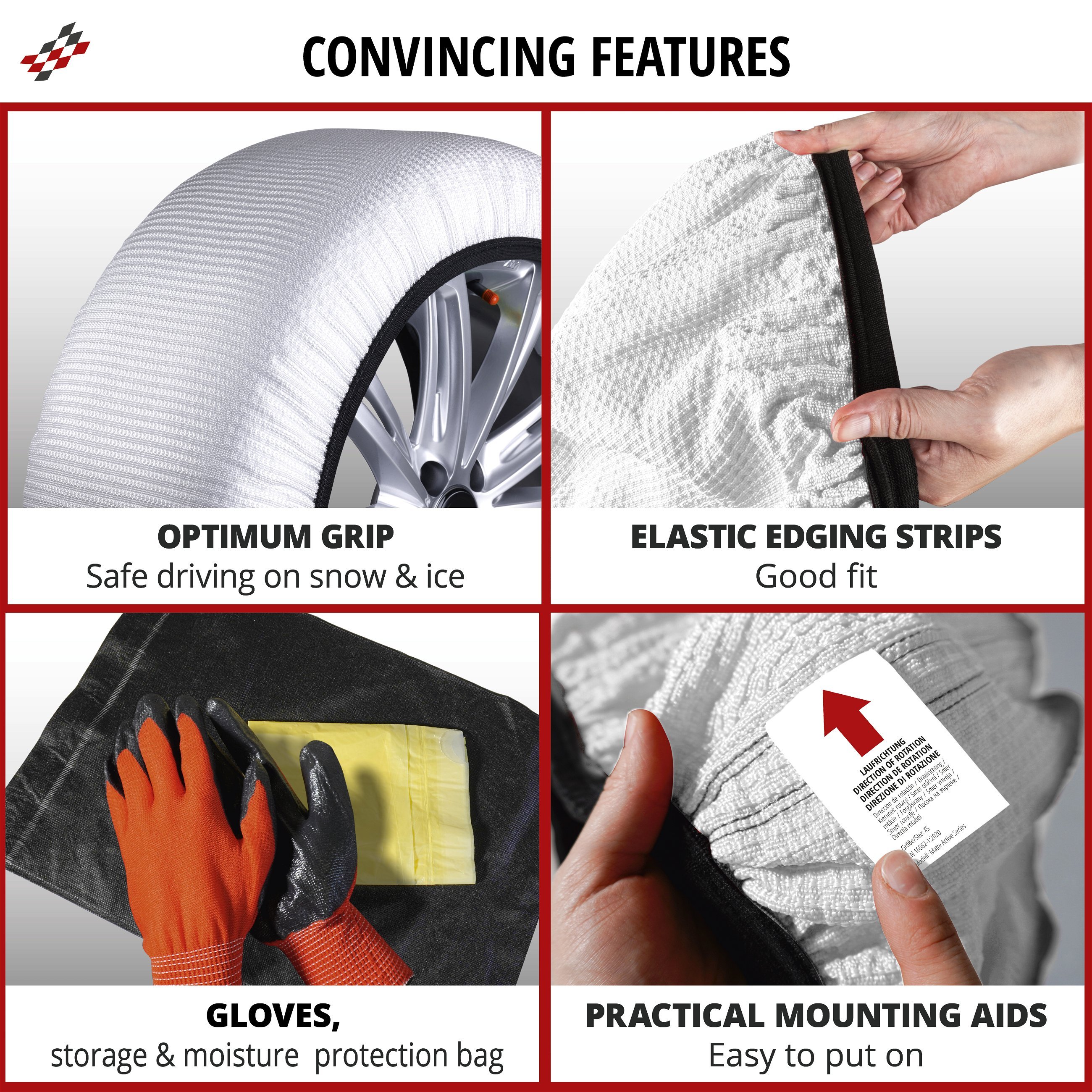 Premium Snow Chains Alternative Ultra Grip XS, Textile Snow Chains, Snow Socks Set of 2 white
