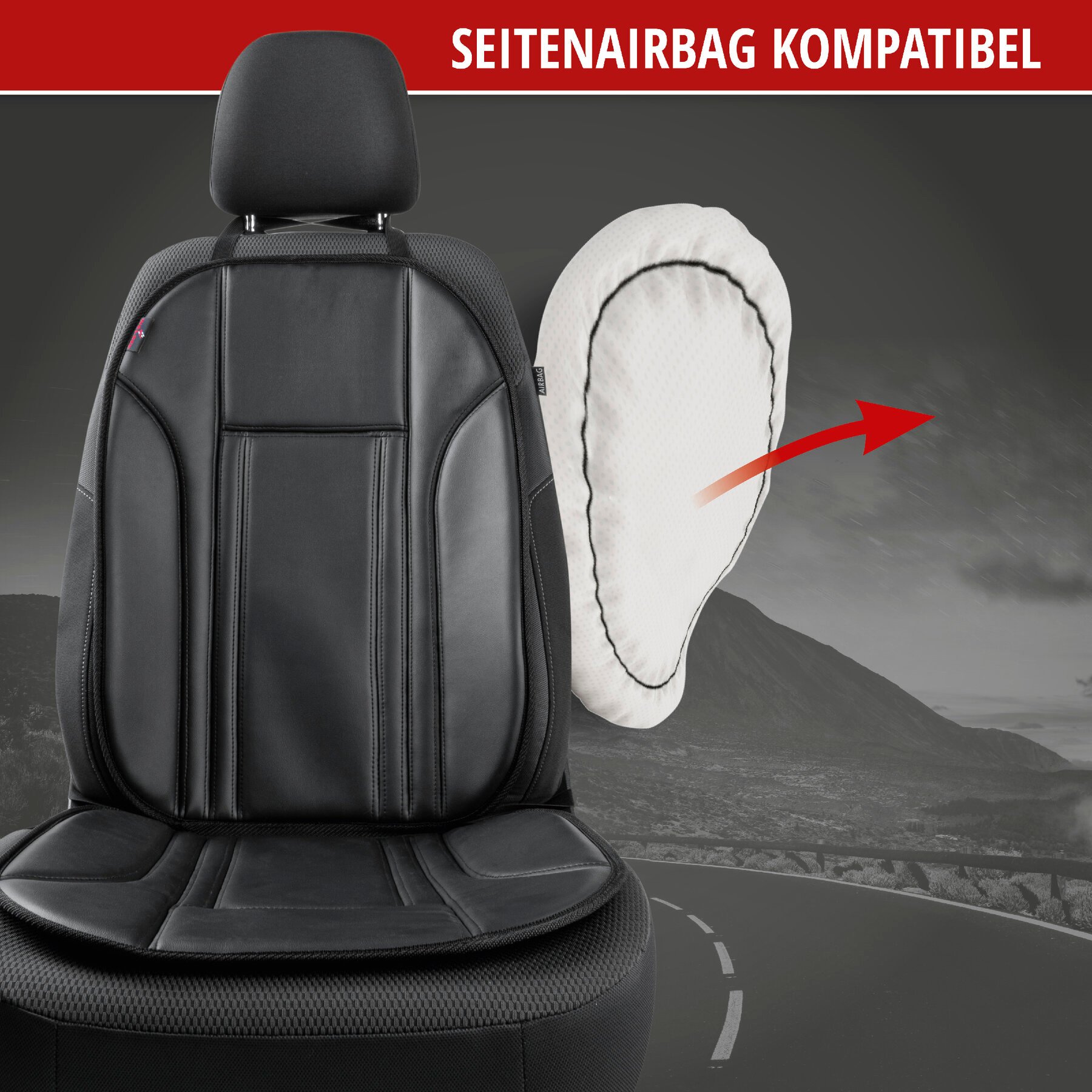 PKW Sitzauflage Ravenna, Auto-Sitzaufleger aus Kunstleder schwarz