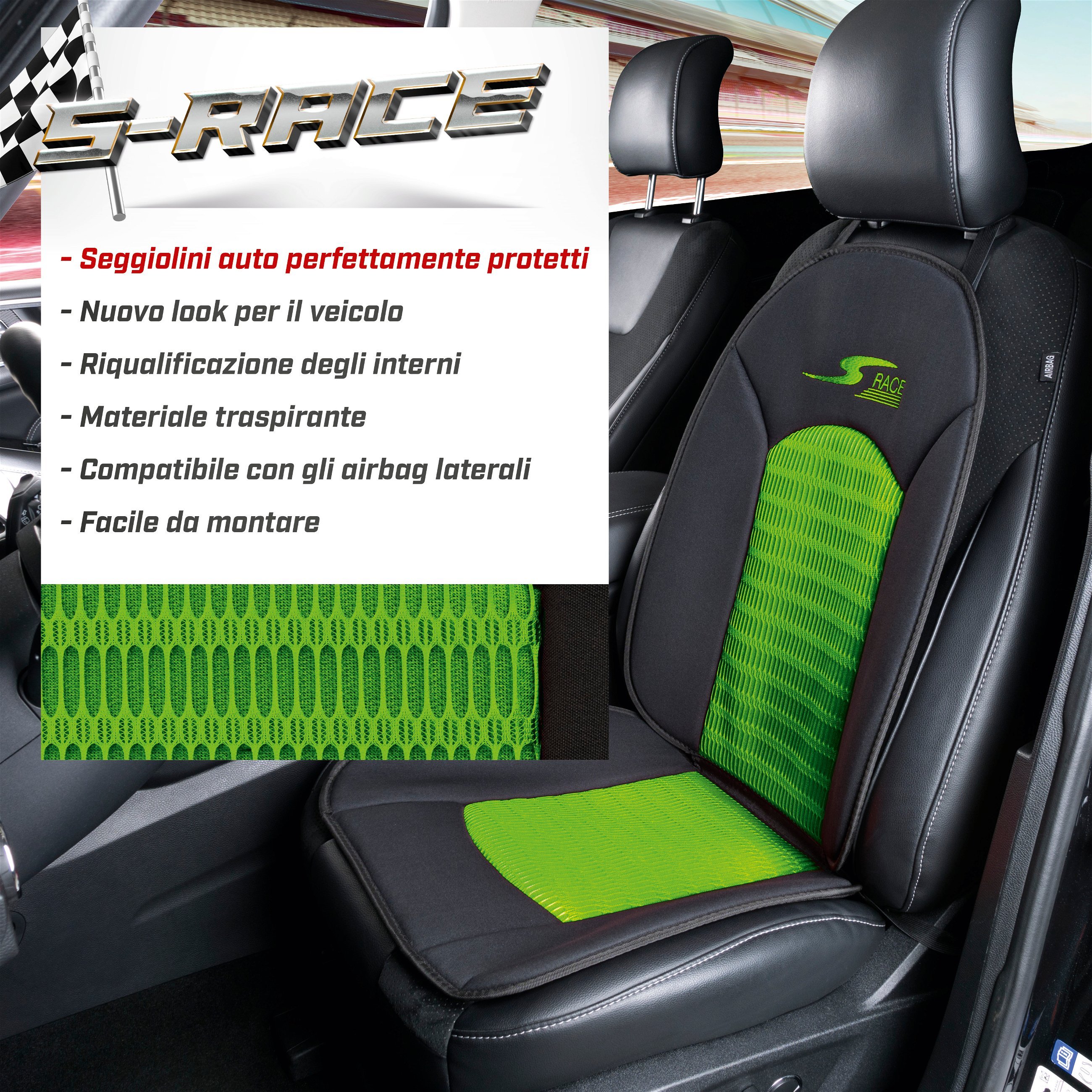 Coprisedili auto S-Race verde