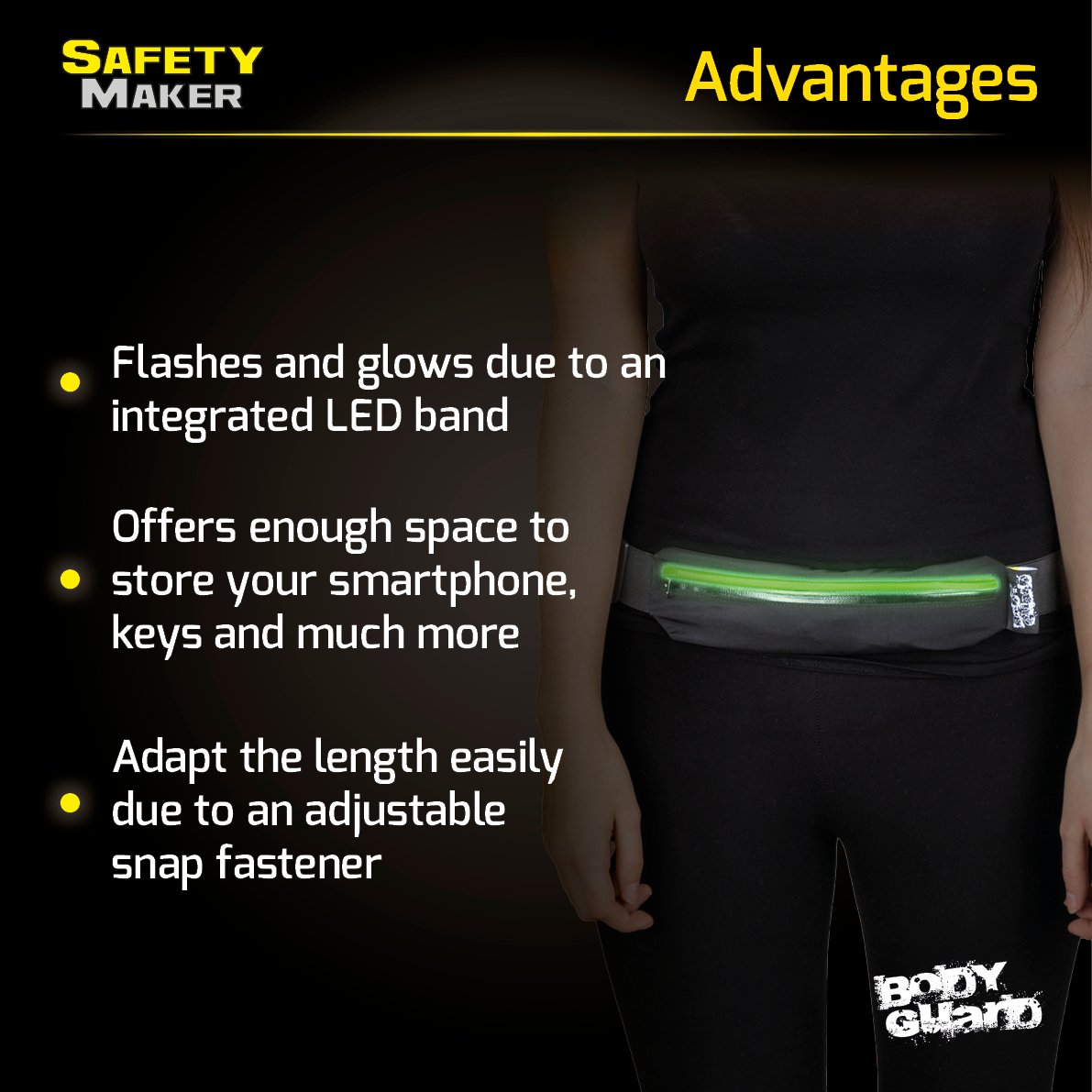 LED belt pouch black green