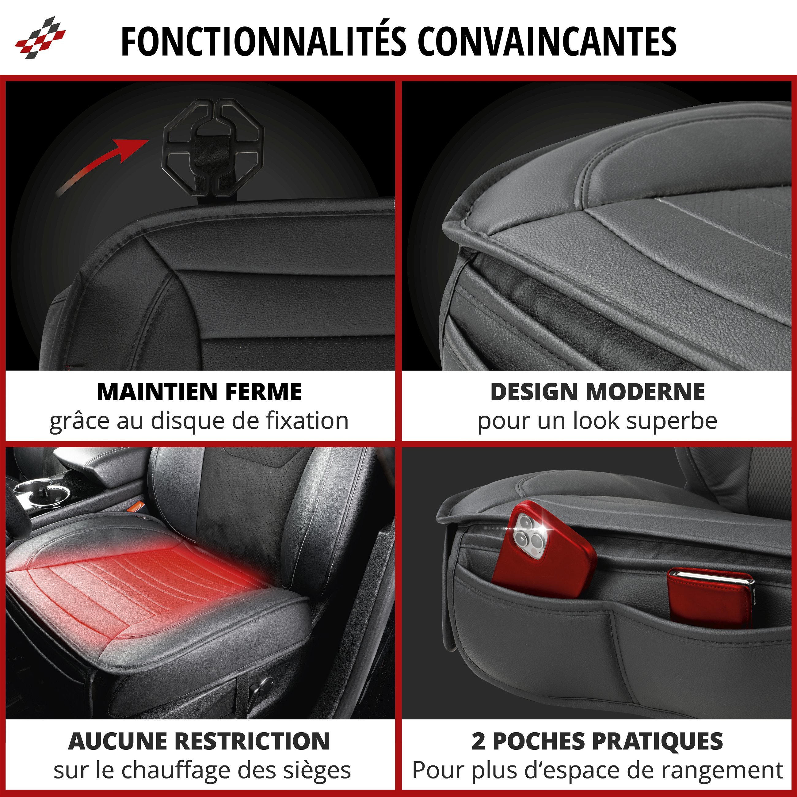 Couvre-siège de voiture Fernando, siège avant, protège-siège de voiture 1 pièce noir