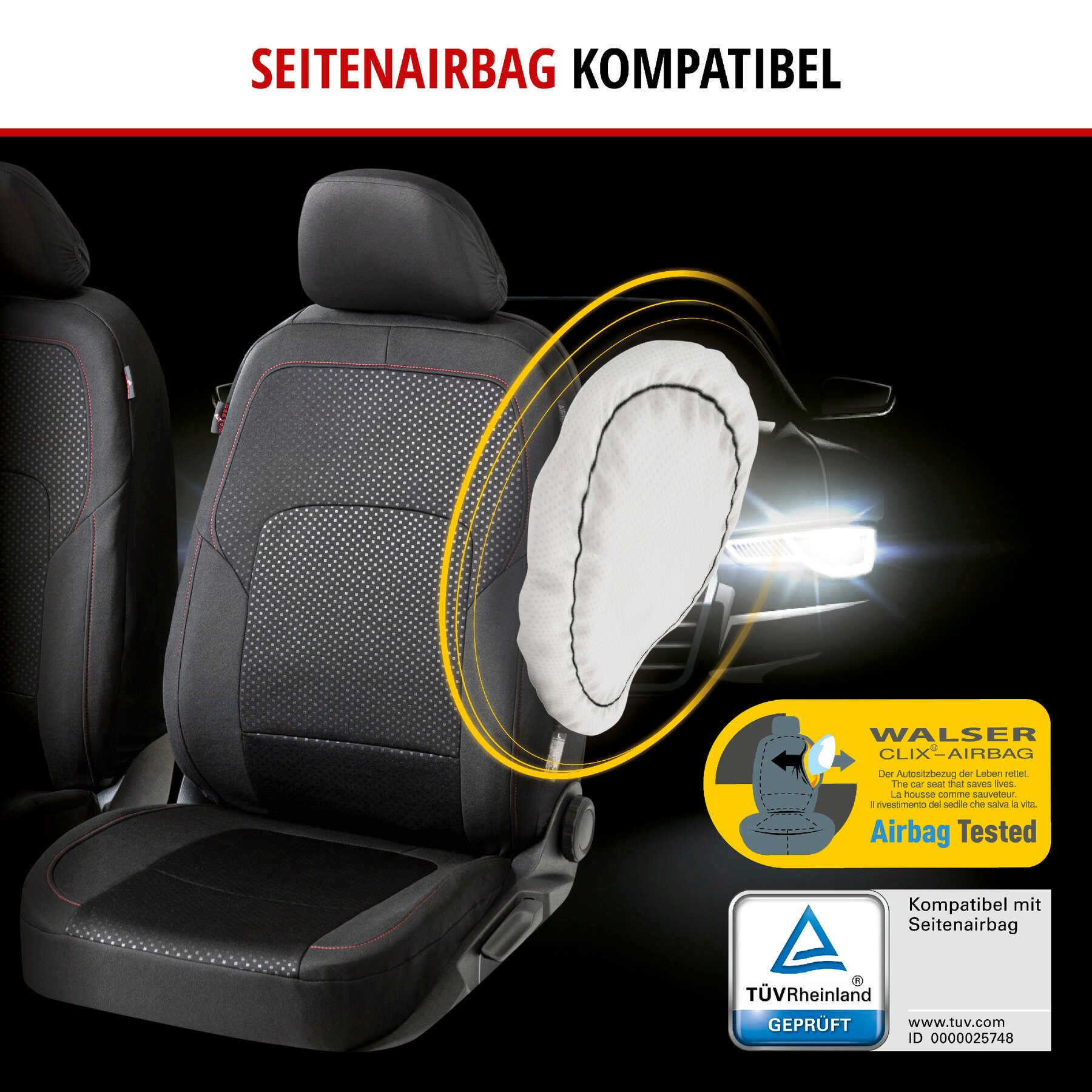Autositzbezug ZIPP-IT Premium Logan, PKW-Schonbezüge Komplettset mit Reißverschluss-System schwarz/rot