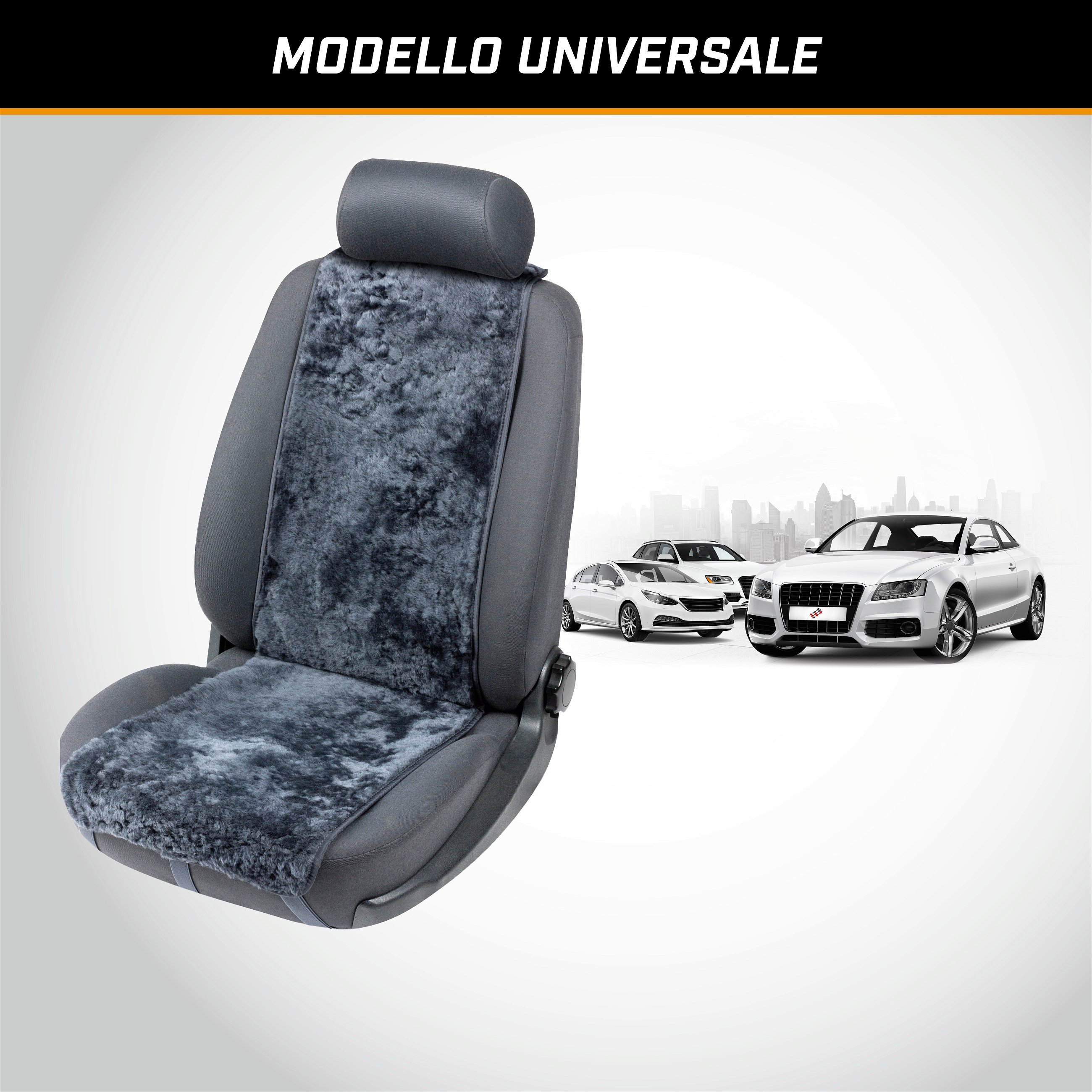 Coprisedili auto in pelle d'agnello Cosmo antracite 12-14mm altezza pelo