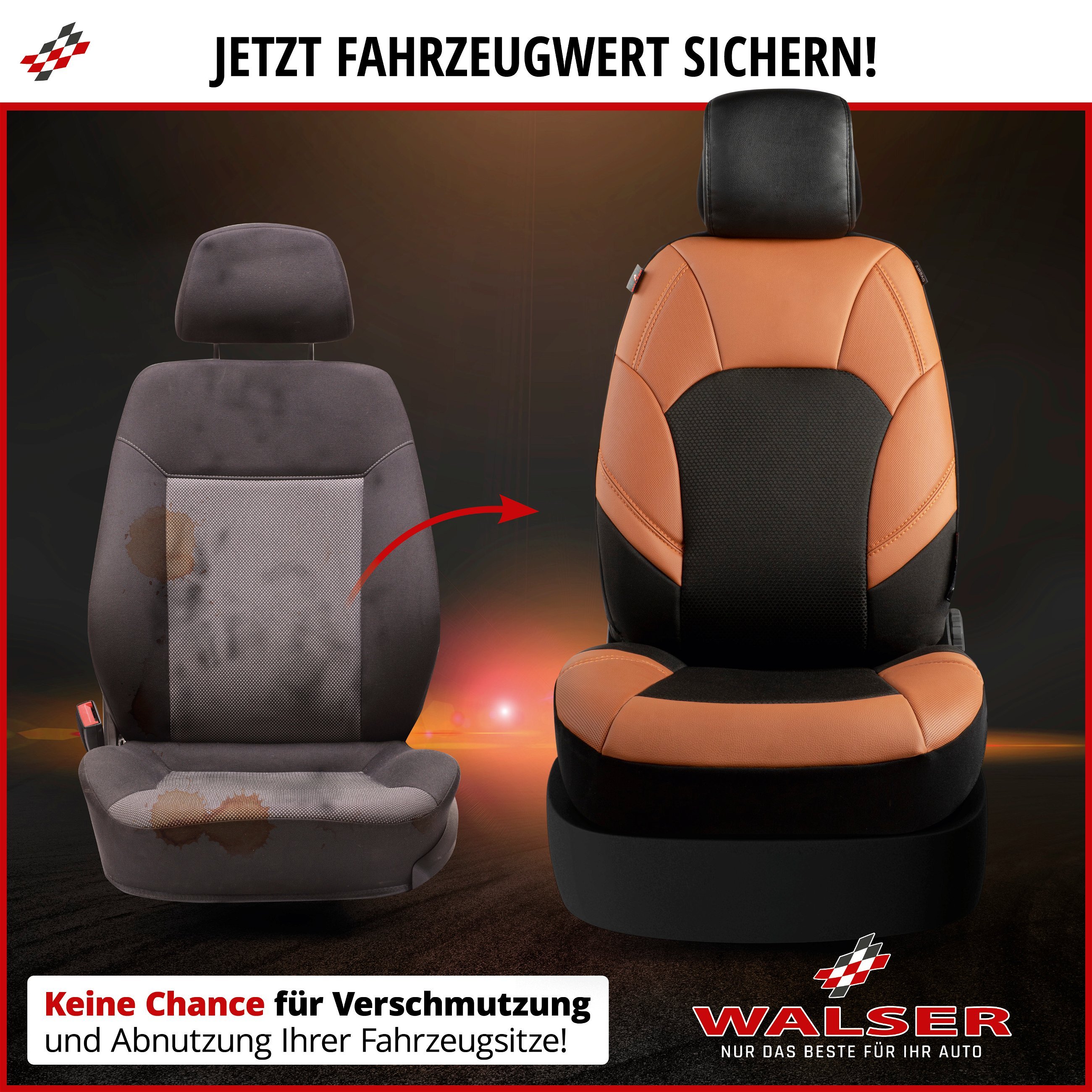 Autositzbezug ZIPP-IT Deluxe Hampton, PKW-Schonbezüge für 2 Vordersitze mit Reißverschluss-System schwarz/braun