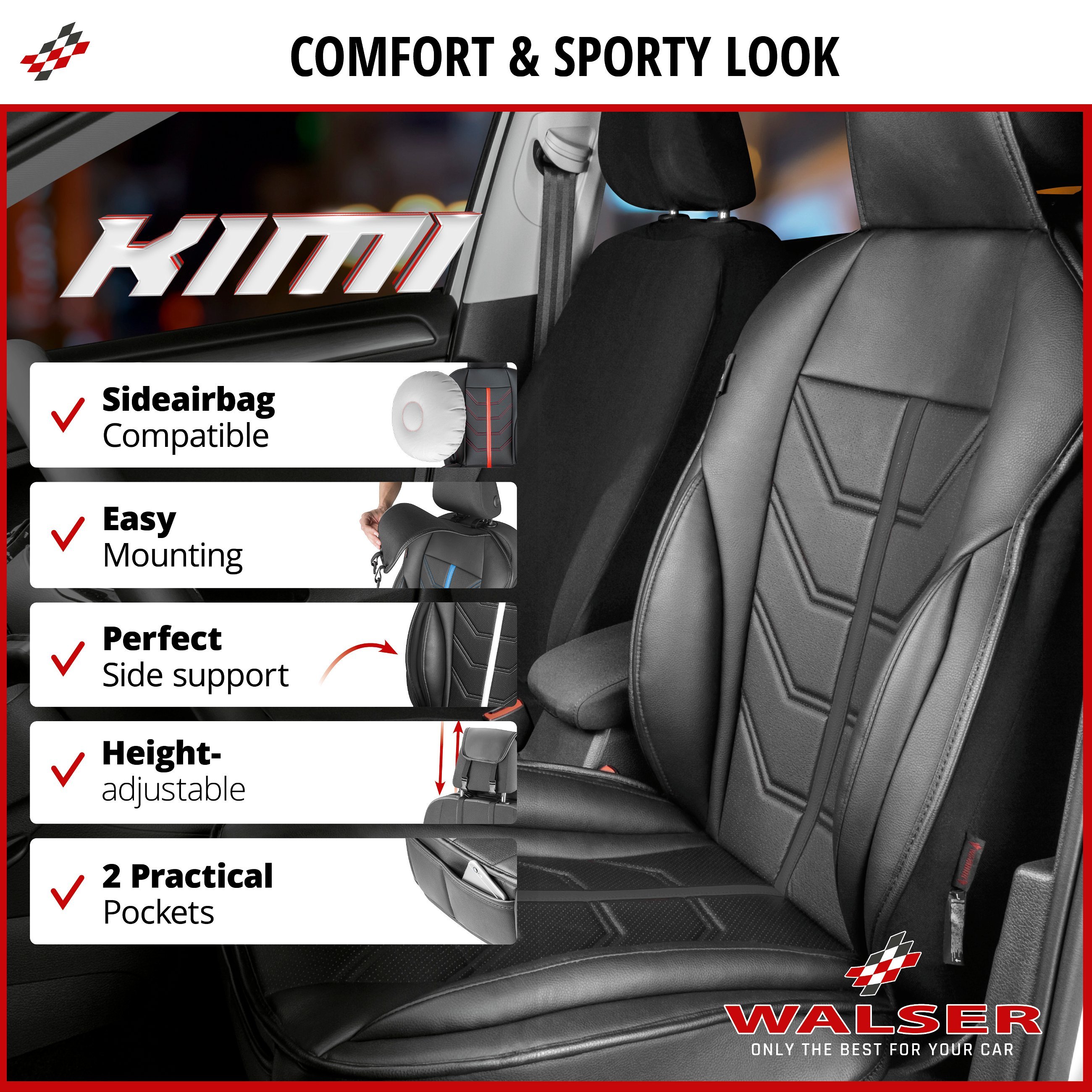 Car Seat cover Kimi, seat protector for cars in racing look black