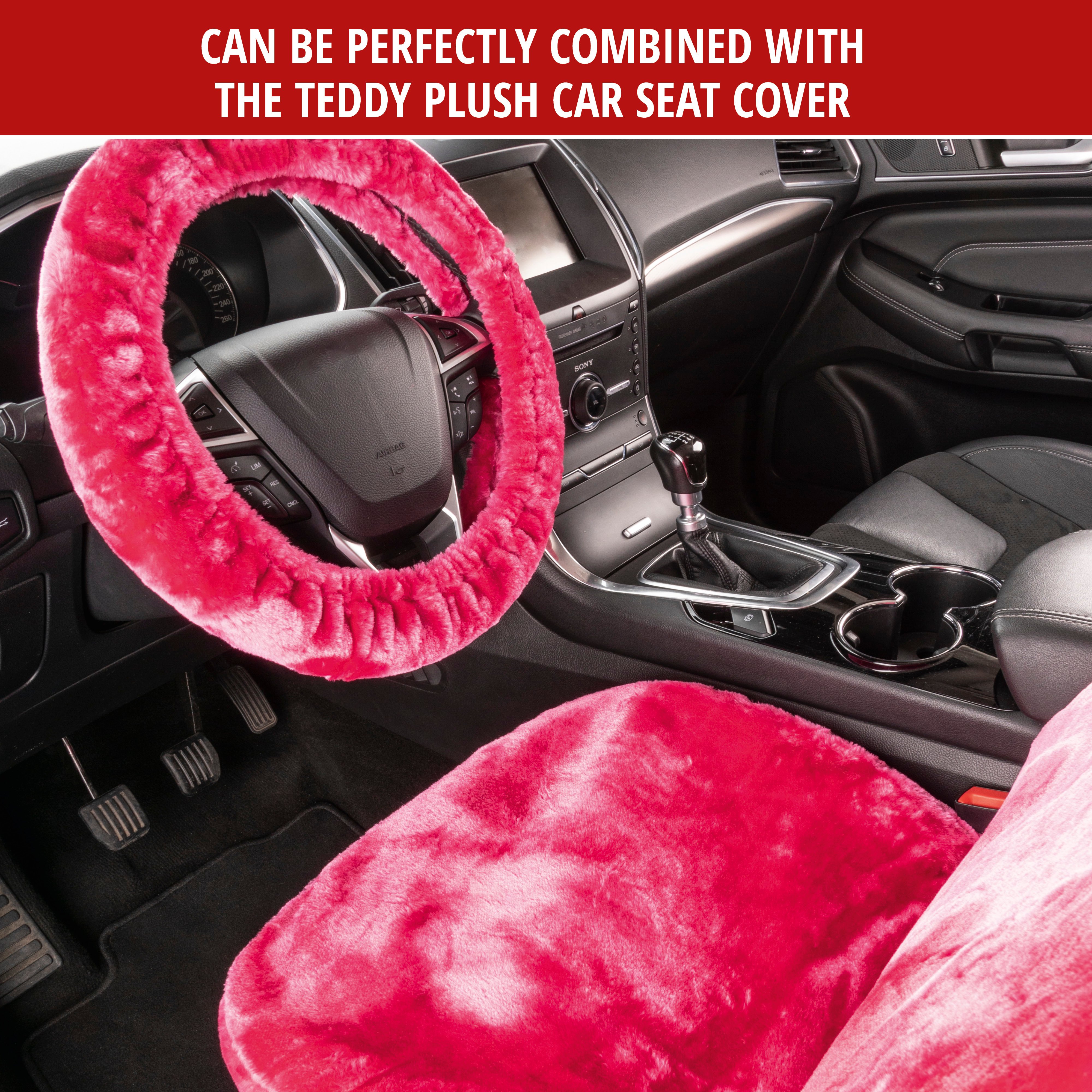 Steering wheel cover Teddy Plush faux fur vegan pink