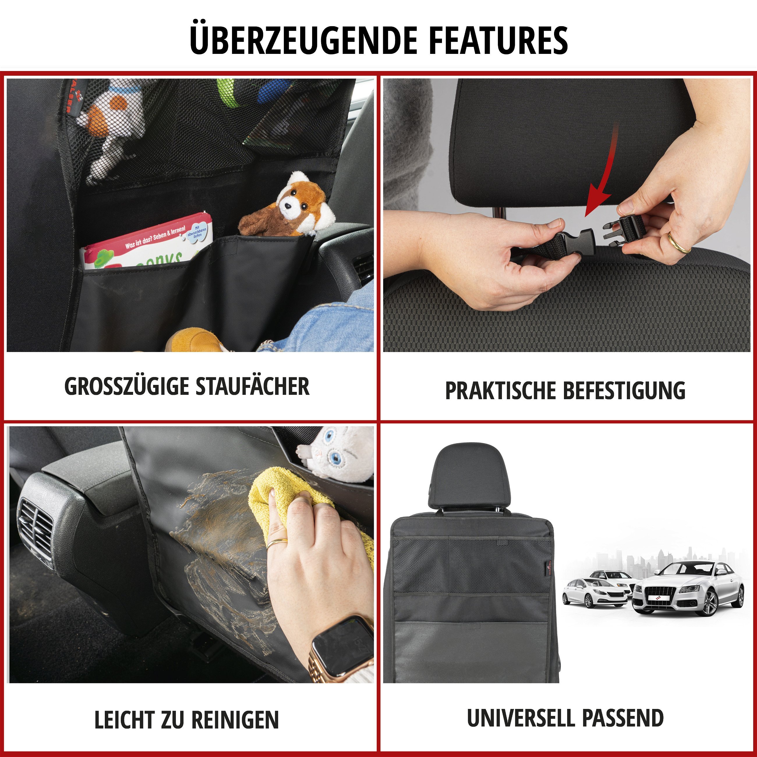 Auto-Organizer Jeremy, Rückenlehnenschutz mit Taschen 59x43 cm schwarz