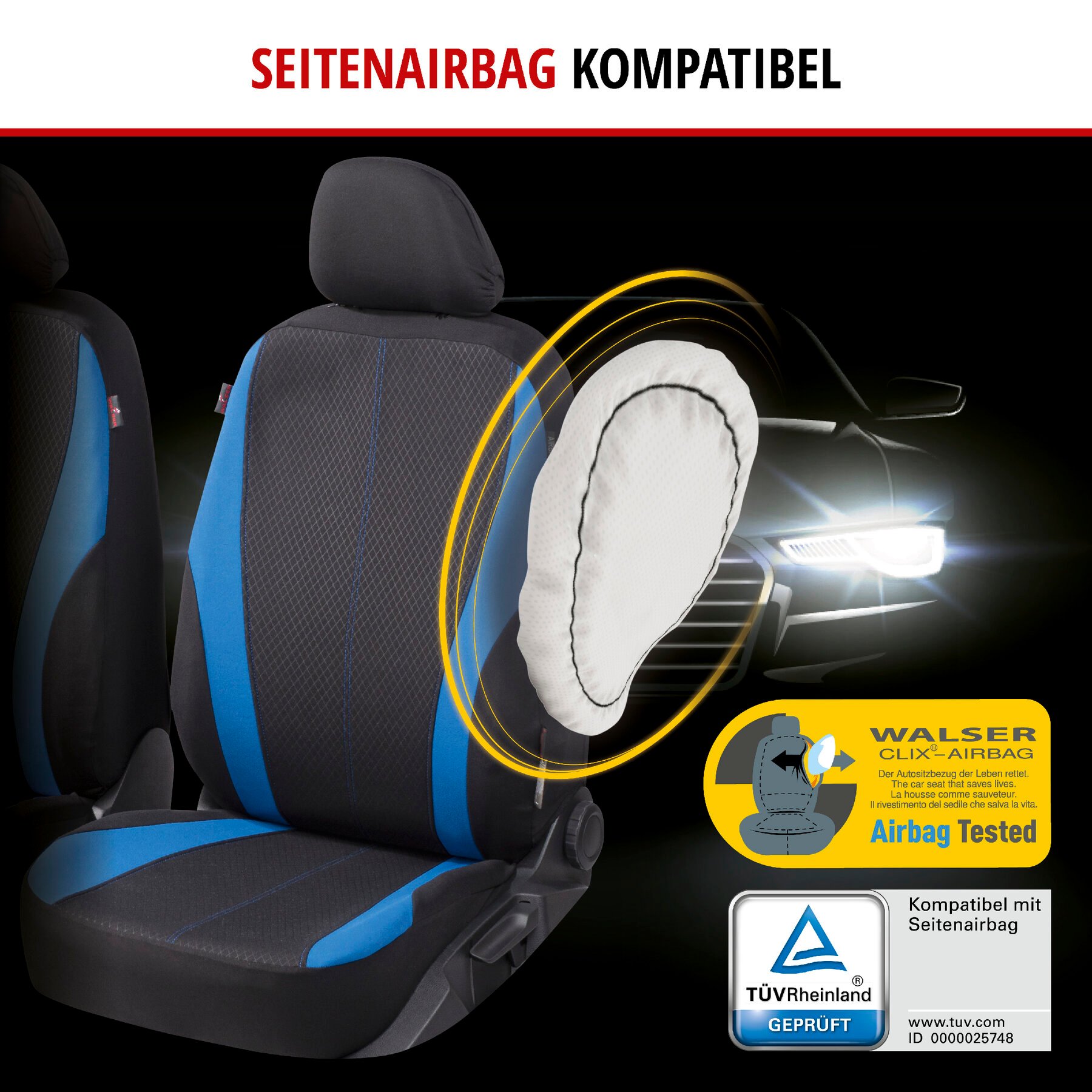 Autositzbezug ZIPP-IT Dundee, PKW-Schonbezüge Komplettset mit Reißverschluss-System schwarz/blau