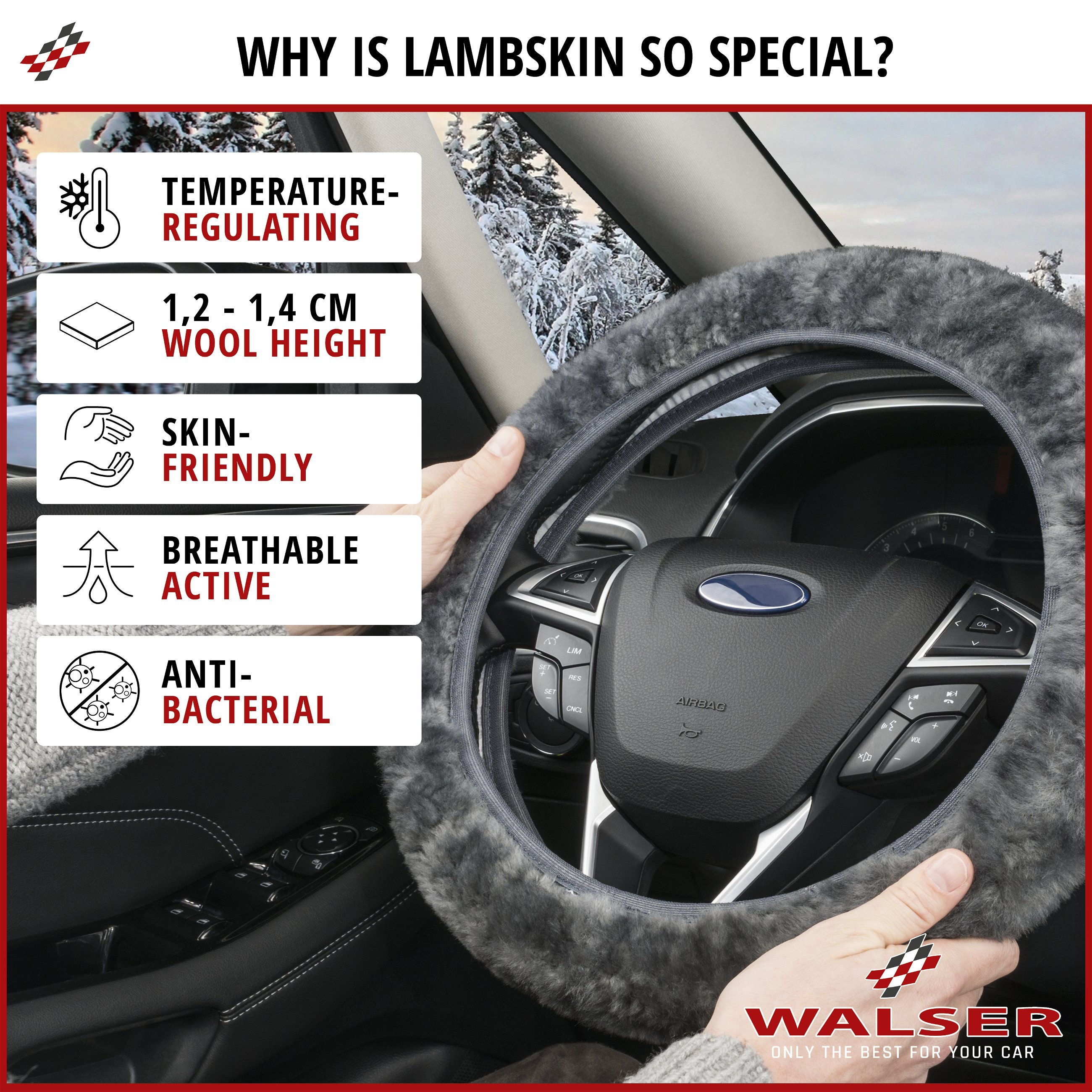Lambskin steering wheel cover - Steering wheel cover in anthracite