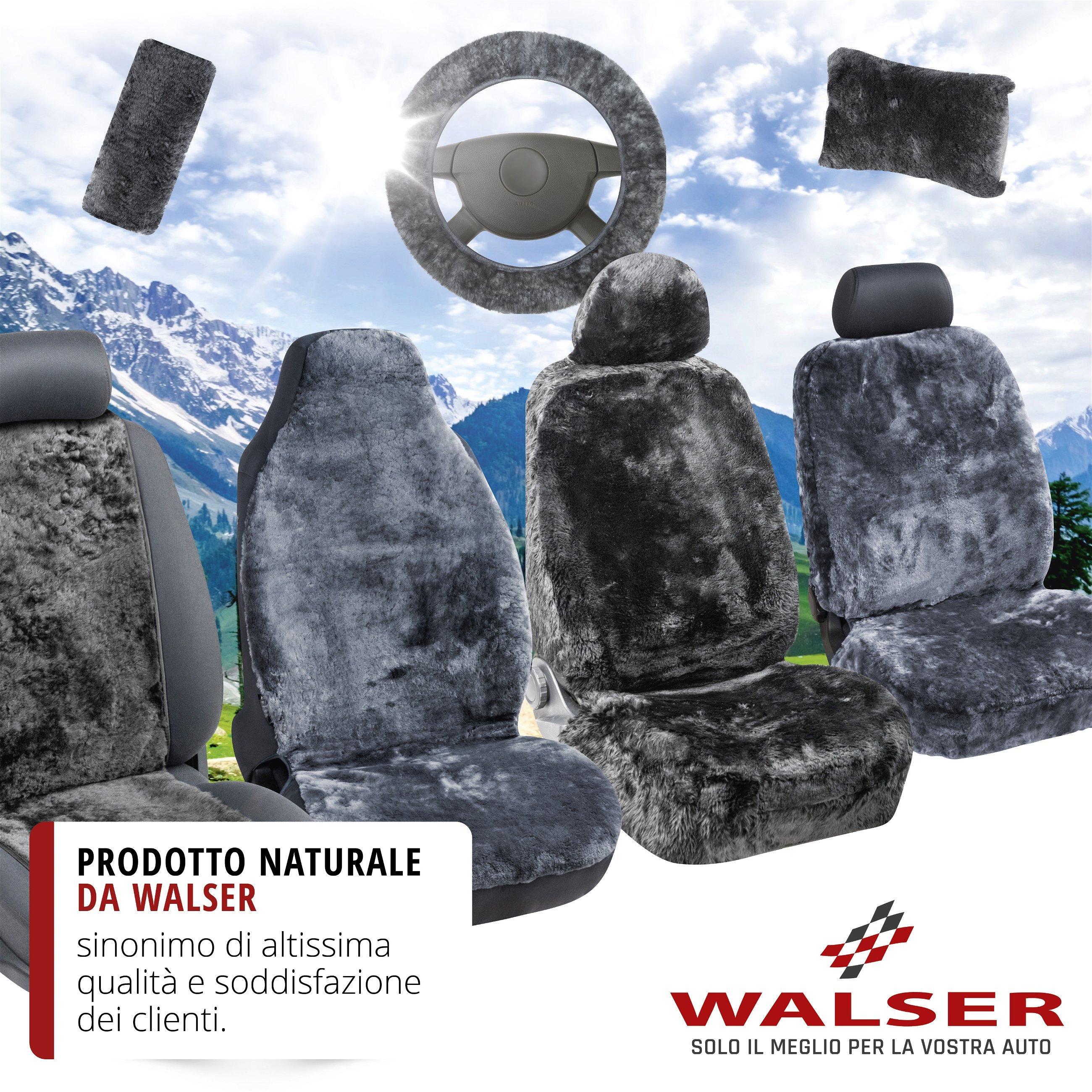 Coprisedili auto Iva in pelle d'agnello nero con sistema informatico ZIPP