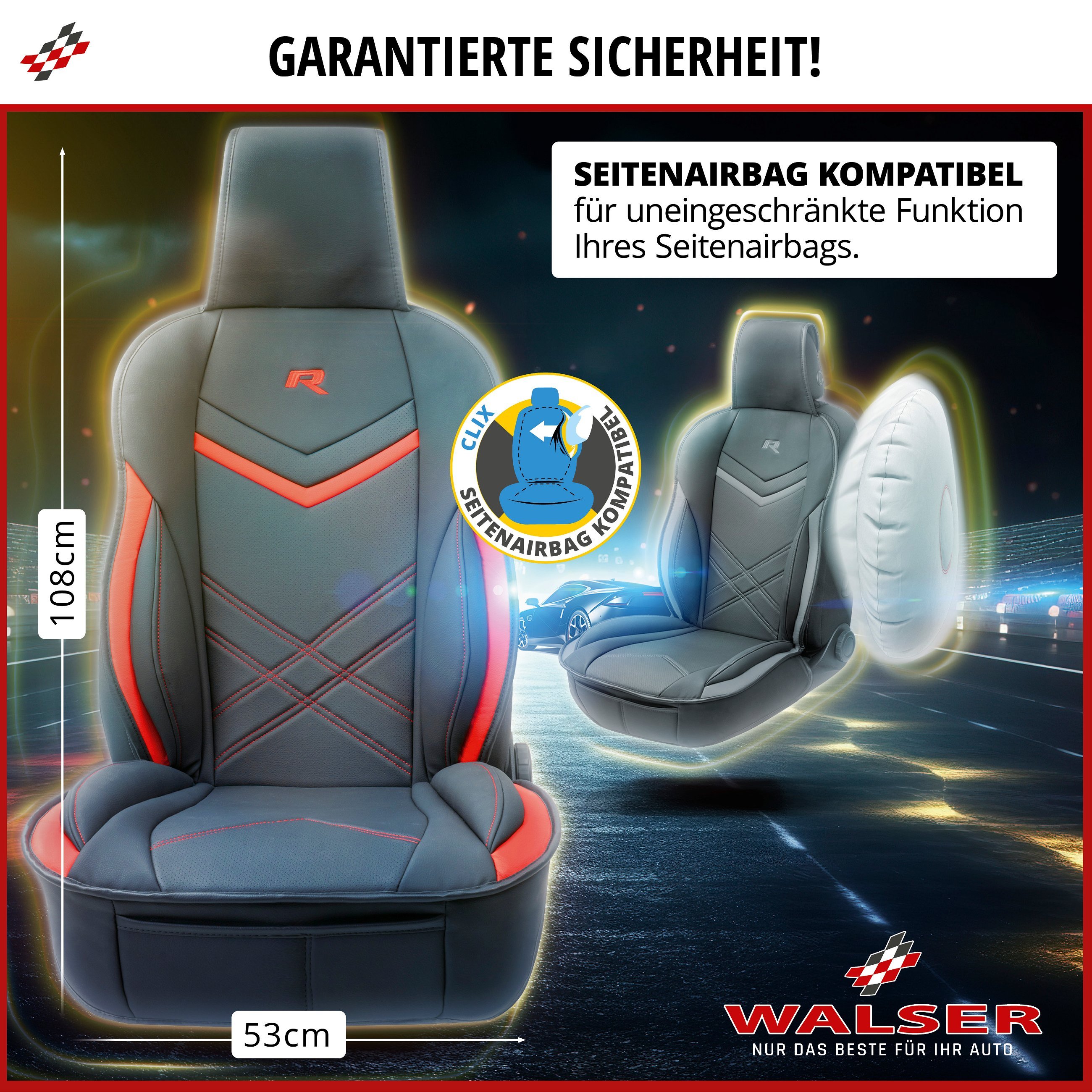 PKW Sitzauflage Elegance Plus, Auto-Sitzaufleger rot schwarz, Sitzauflagen, Sitzbezüge und Sitzauflagen für PKWs, Autositzbezüge & Auflagen