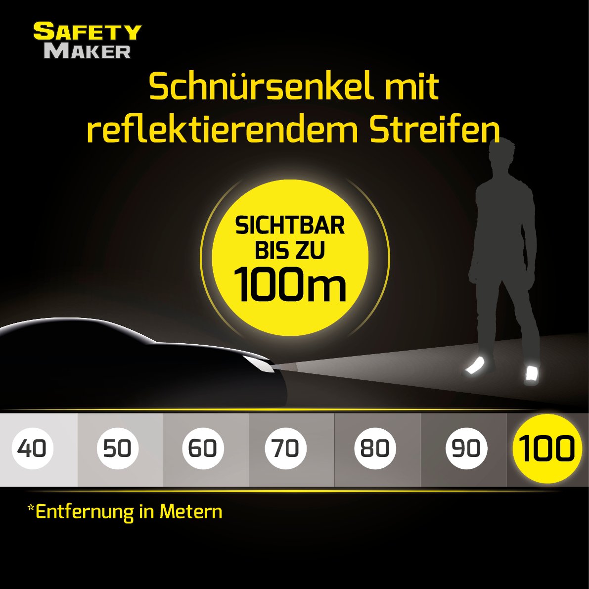 Schnürsenkel, Schuhsenkel mit reflektierenden Streifen orange