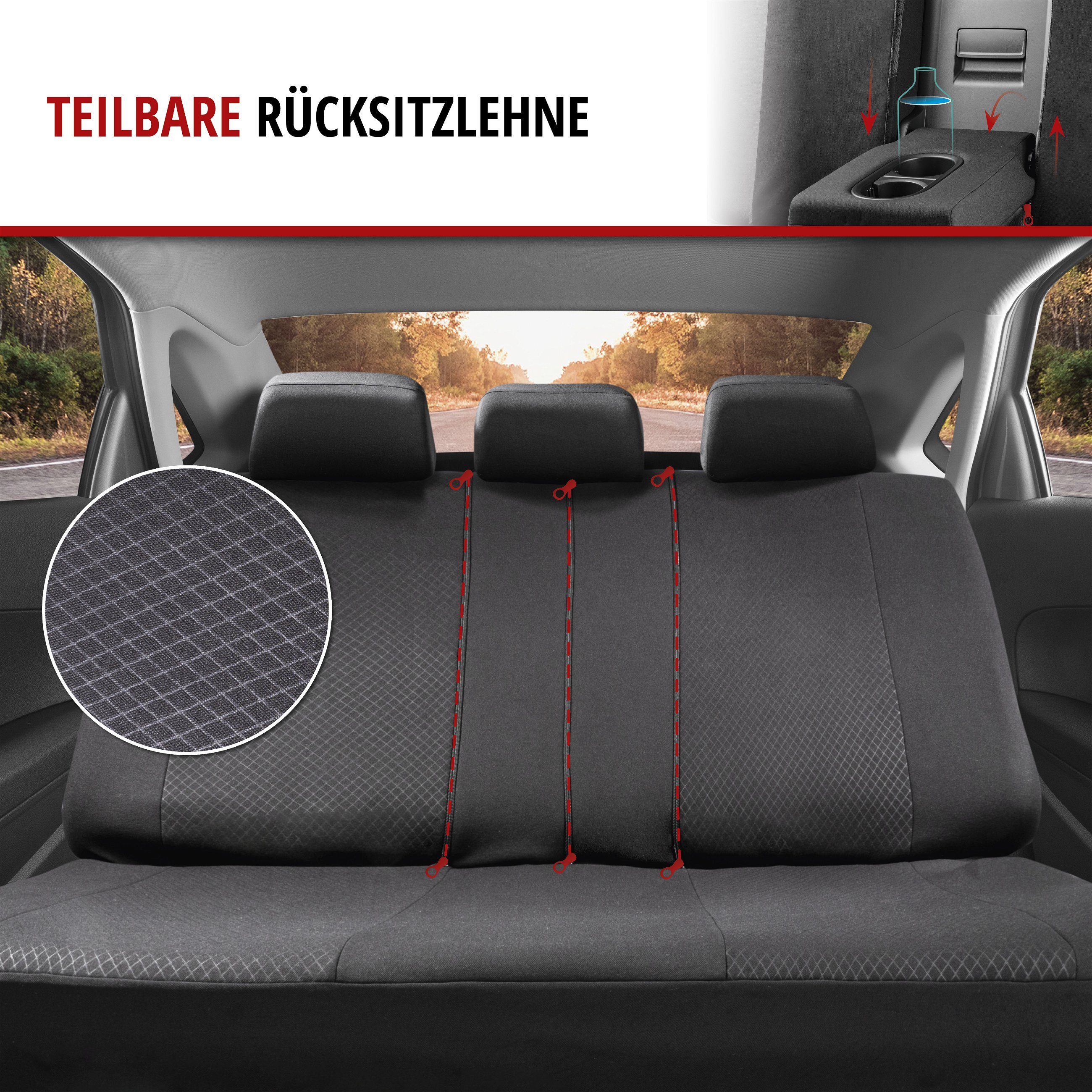 Autositzbezug ZIPP-IT Dundee, PKW-Schonbezüge Komplettset mit Reißverschluss-System schwarz/grau