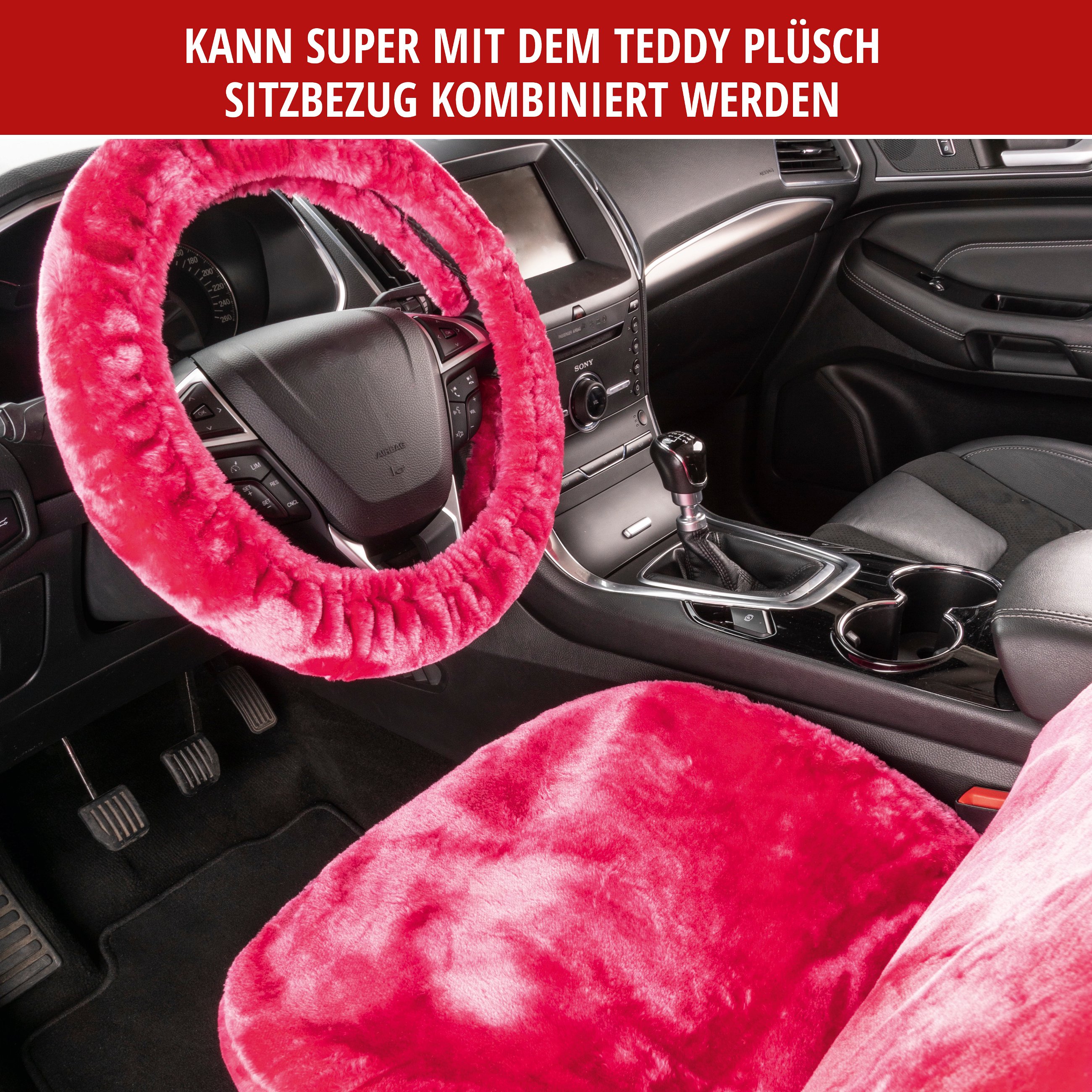Lenkradhülle Teddy Plüsch aus Kunstfell vegan pink