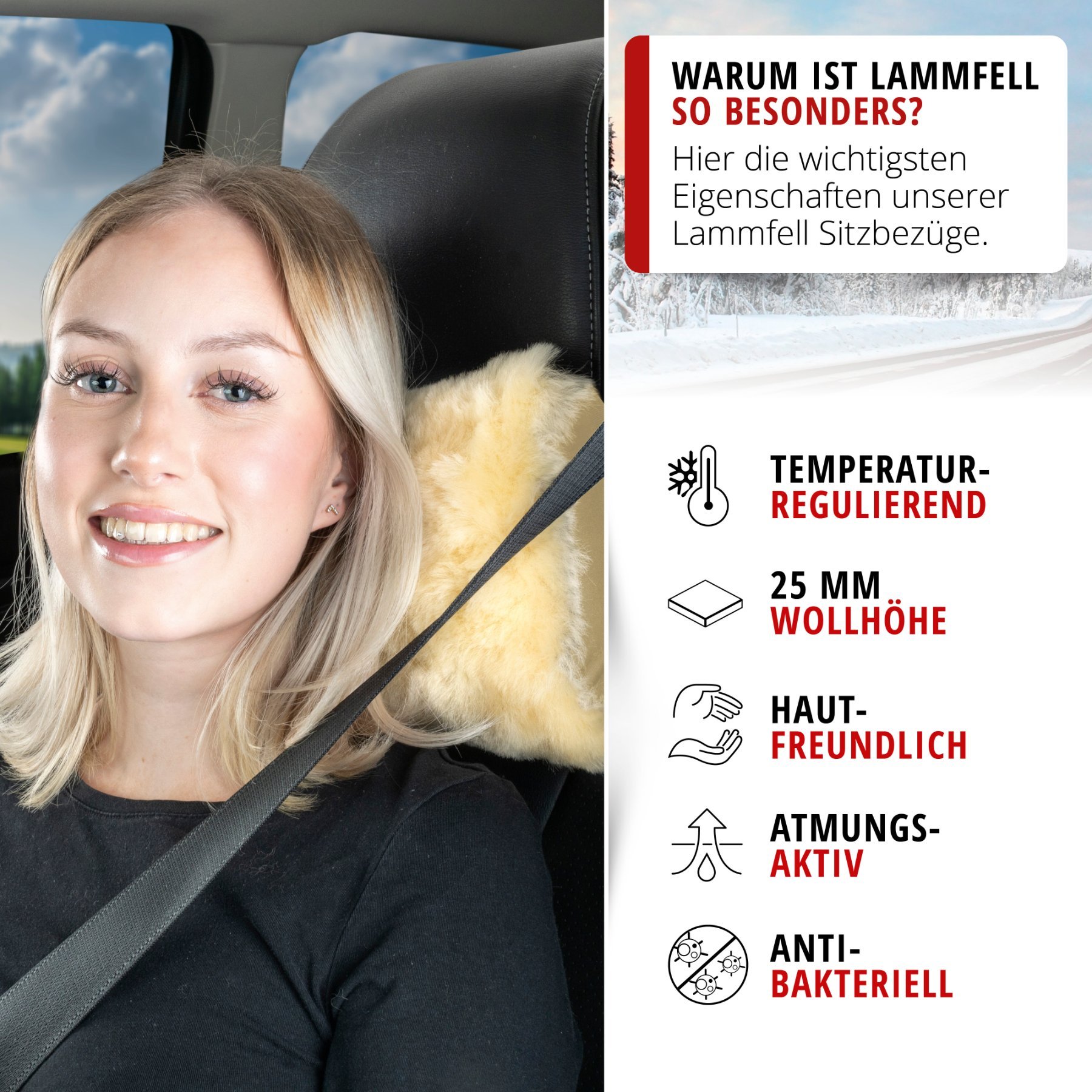 Nackenstütze Mila aus Lammfell, Nackenkissen-Auto, Lammfell-Reisekissen beige
