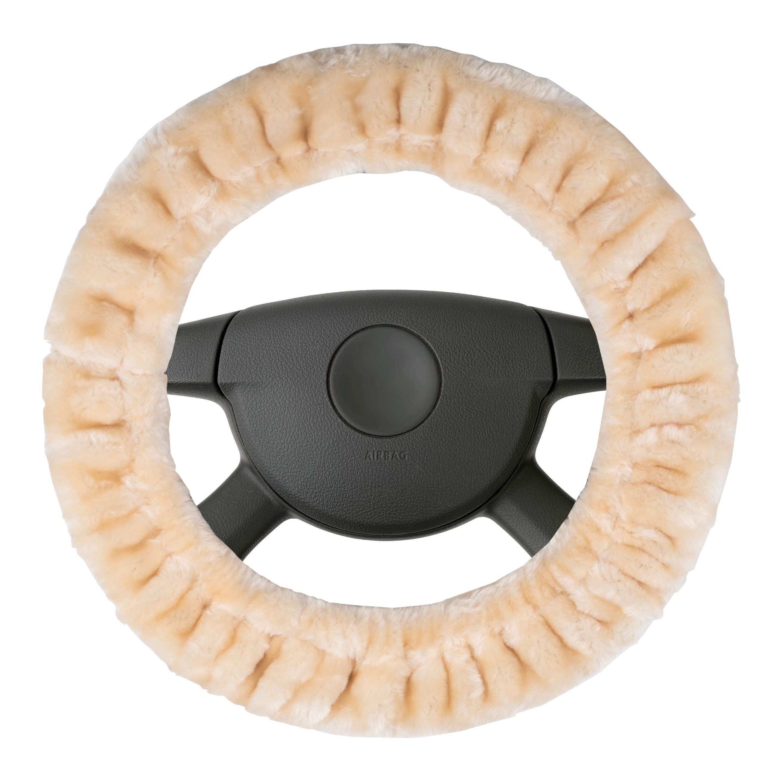 Steering wheel cover Teddy Plush faux fur vegan beige