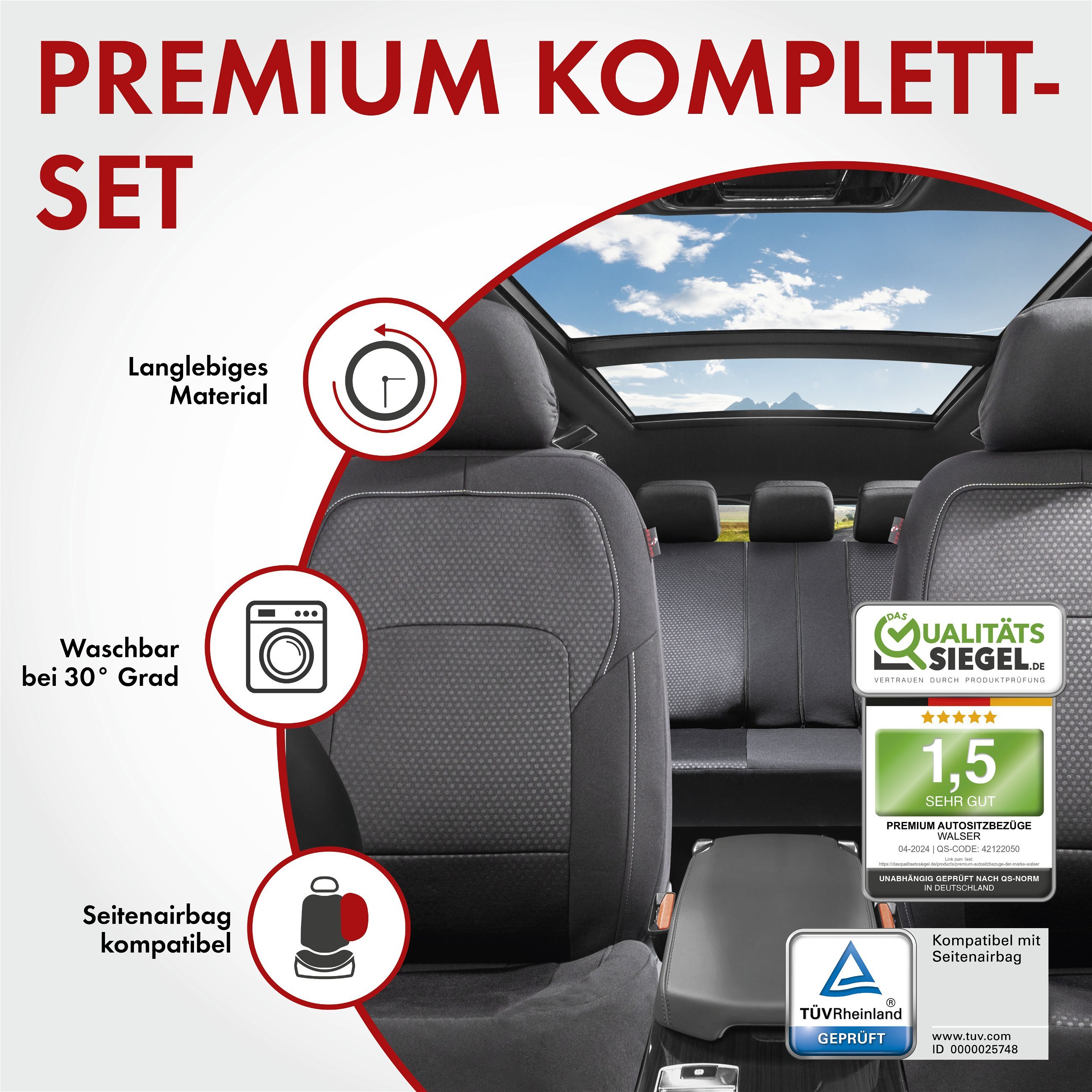 Autositzbezug ZIPP-IT Premium Logan, PKW-Schonbezüge Komplettset mit Reißverschluss-System schwarz/silber