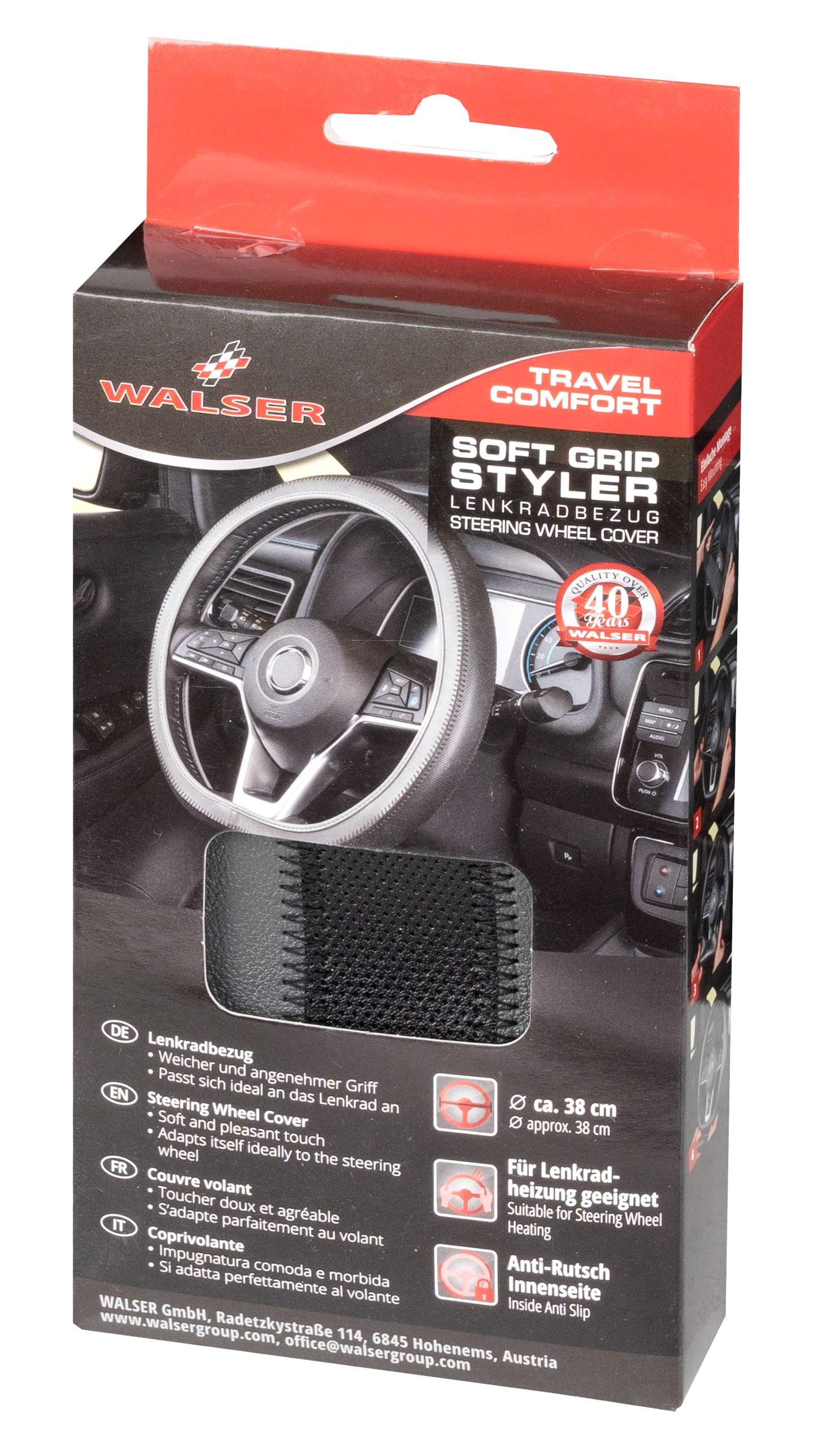 Steering wheel cover Soft Grip Styler - 38 cm black-grey