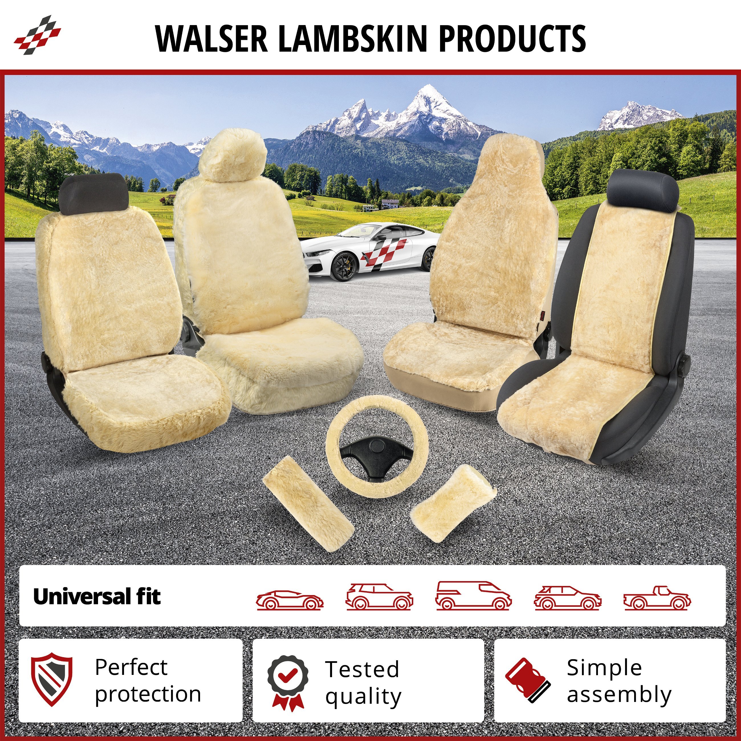 Car seat cover made of lambskin Marla, 100% premium lambskin car seat cover, lambskin car seat pad beige