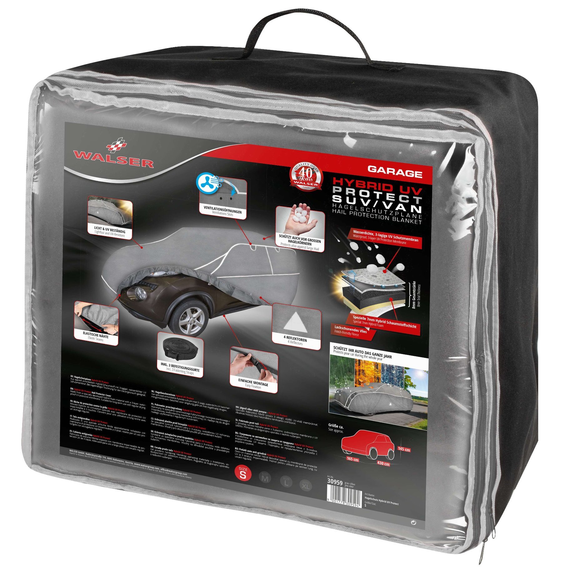 SUV Hagelschutzplane Hybrid UV Protect, Hagelschutzgarage Größe S