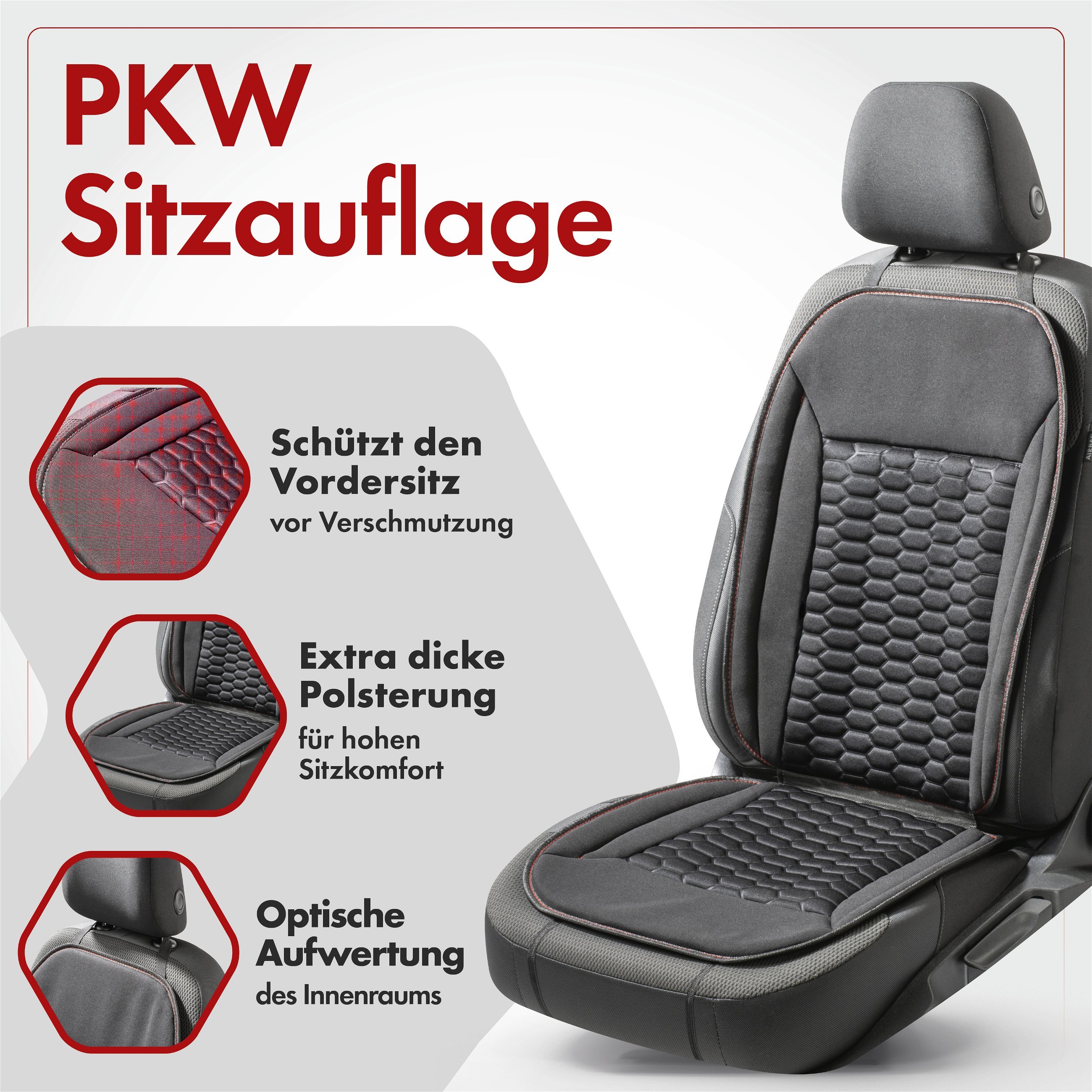 PKW Sitzauflage Valtteri, Auto-Sitzaufleger schwarz/rot
