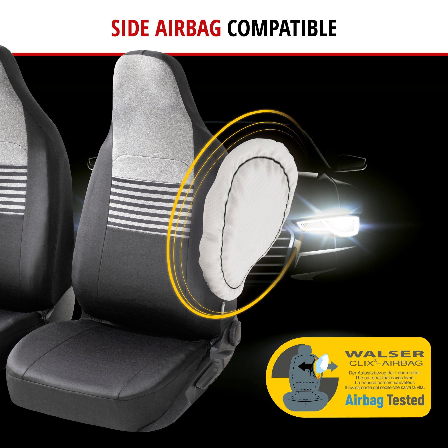 ZIPP IT Premium Car seat covers Gordon for two front seats with zip-system black/grey