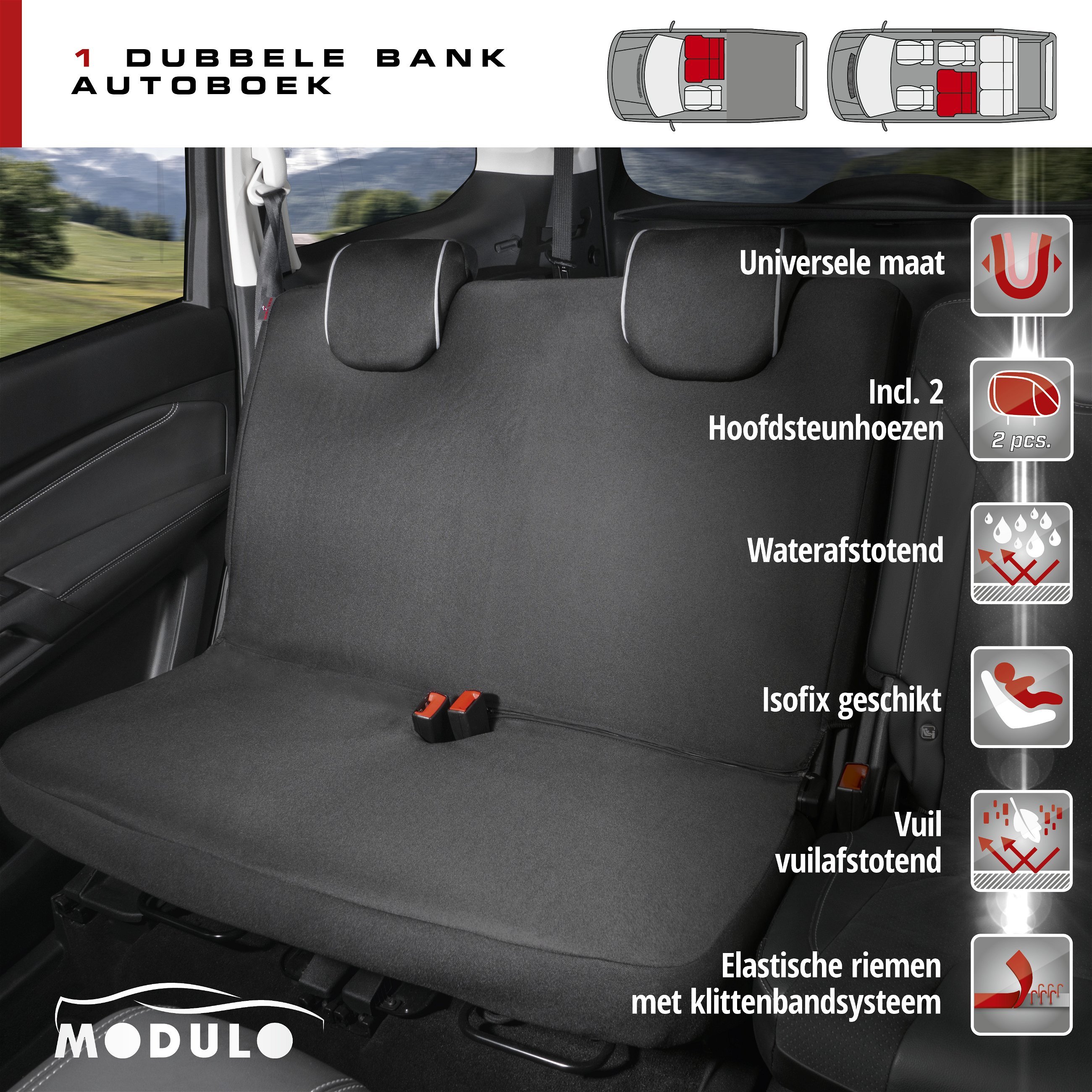 Auto stoelbeschermer Modulo voor Doppelbank zwart universeel passende stoelbeschermer