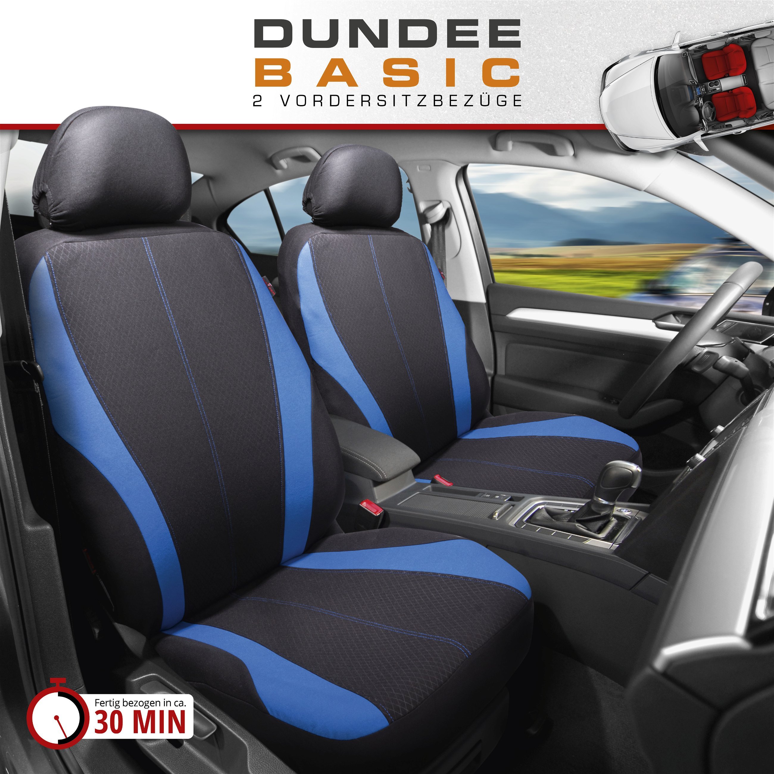Autositzbezug ZIPP-IT Dundee, PKW-Schonbezüge für 2 Vordersitze mit Reißverschluss-System schwarz/blau