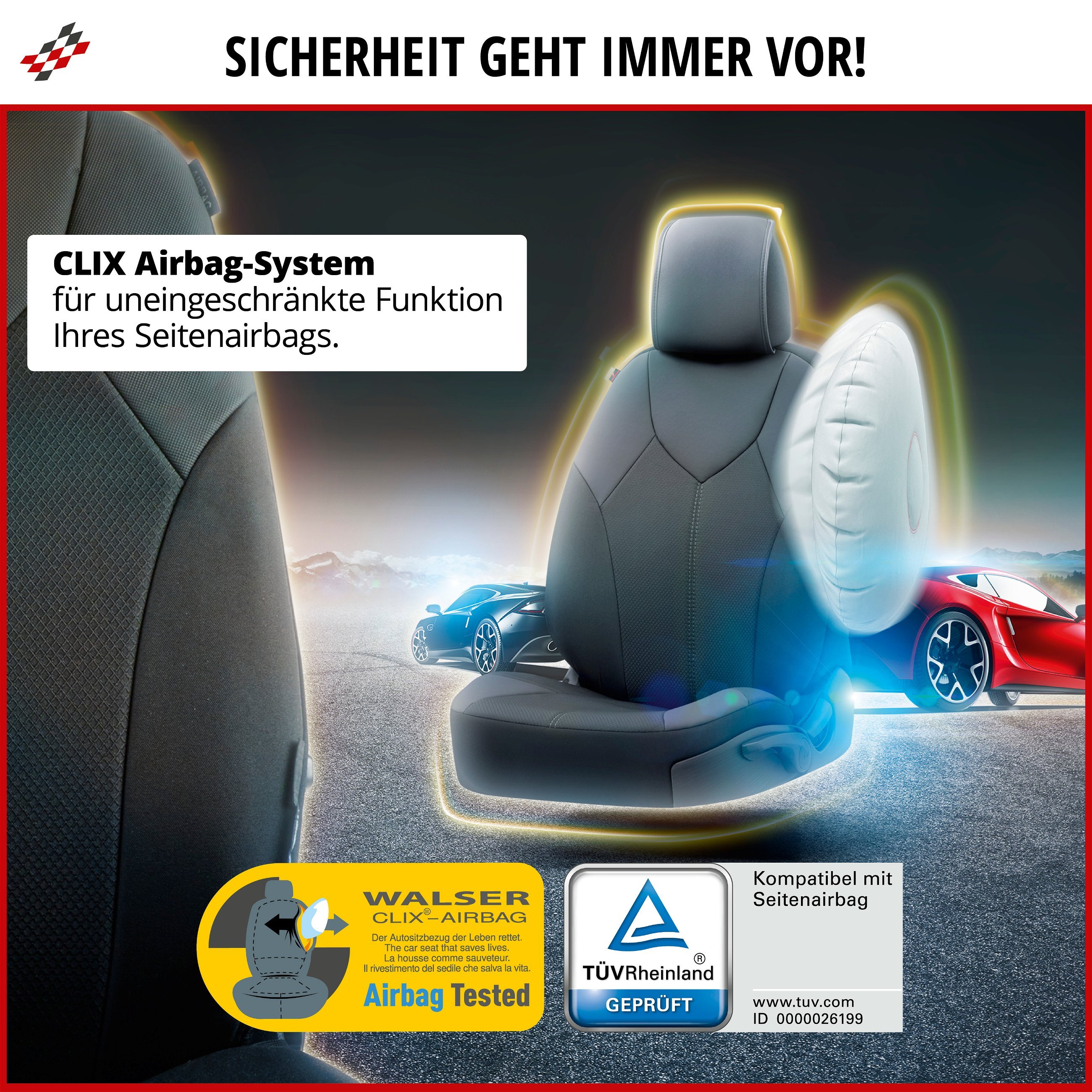 Autositzbezug ZIPP-IT Deluxe Portofino, PKW-Schonbezüge für 2 Vordersitze mit Reißverschluss-System schwarz/grau