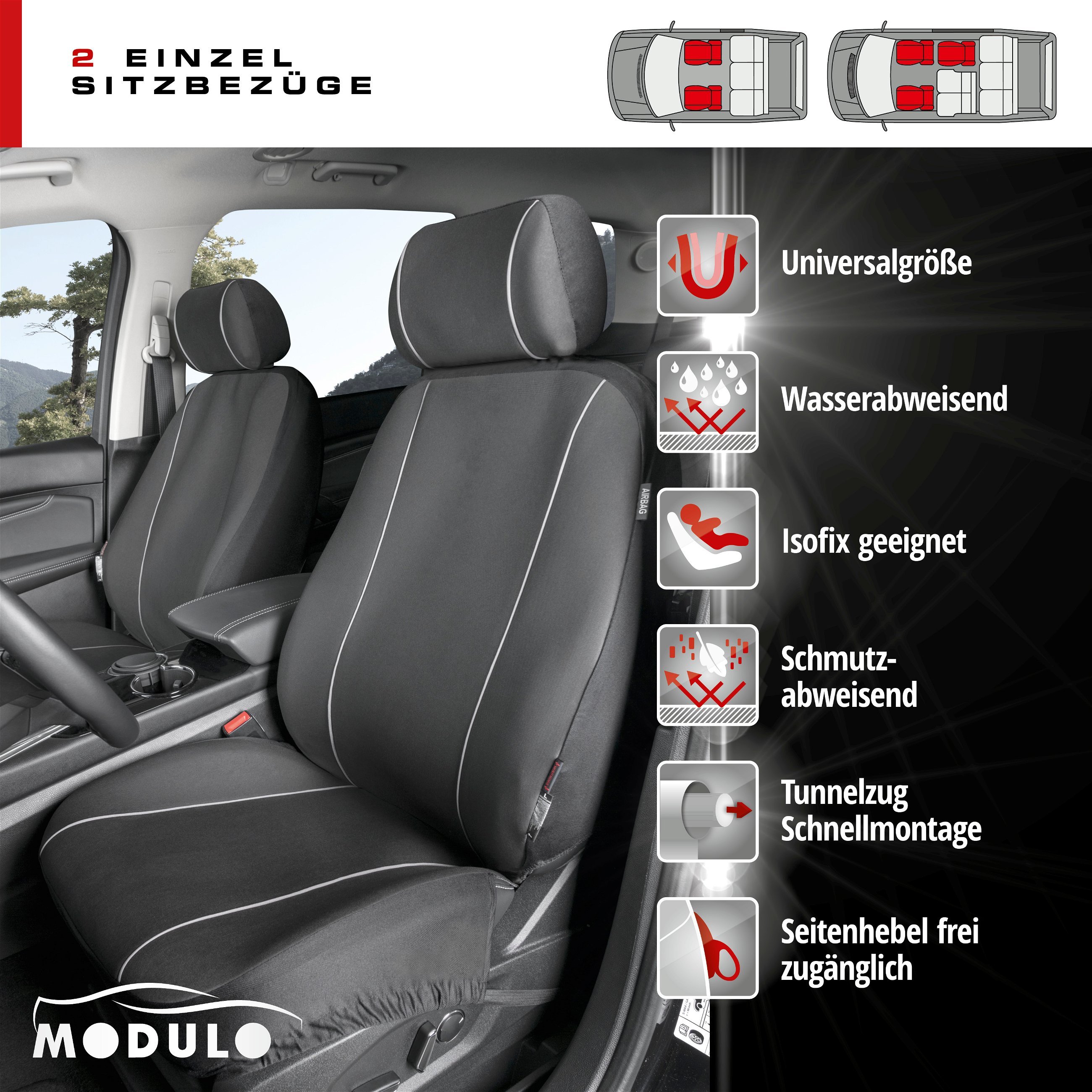 Autositzbezug Modulo, PKW-Schonbezüge für 2 Vordersitze Normalsitze graphit