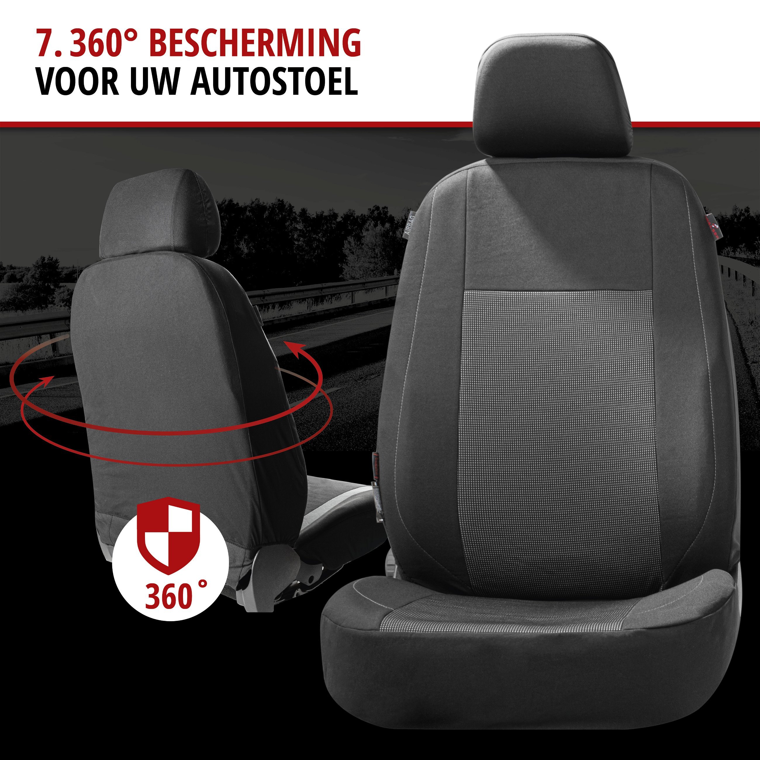 Premium Autostoelbekleding Ardwell met Zipper ZIPP-IT, Autostoelhoes set, 2 stoelbeschermer voor voorstoel, 1 stoelbeschermer voor achterbank zwart/grijs