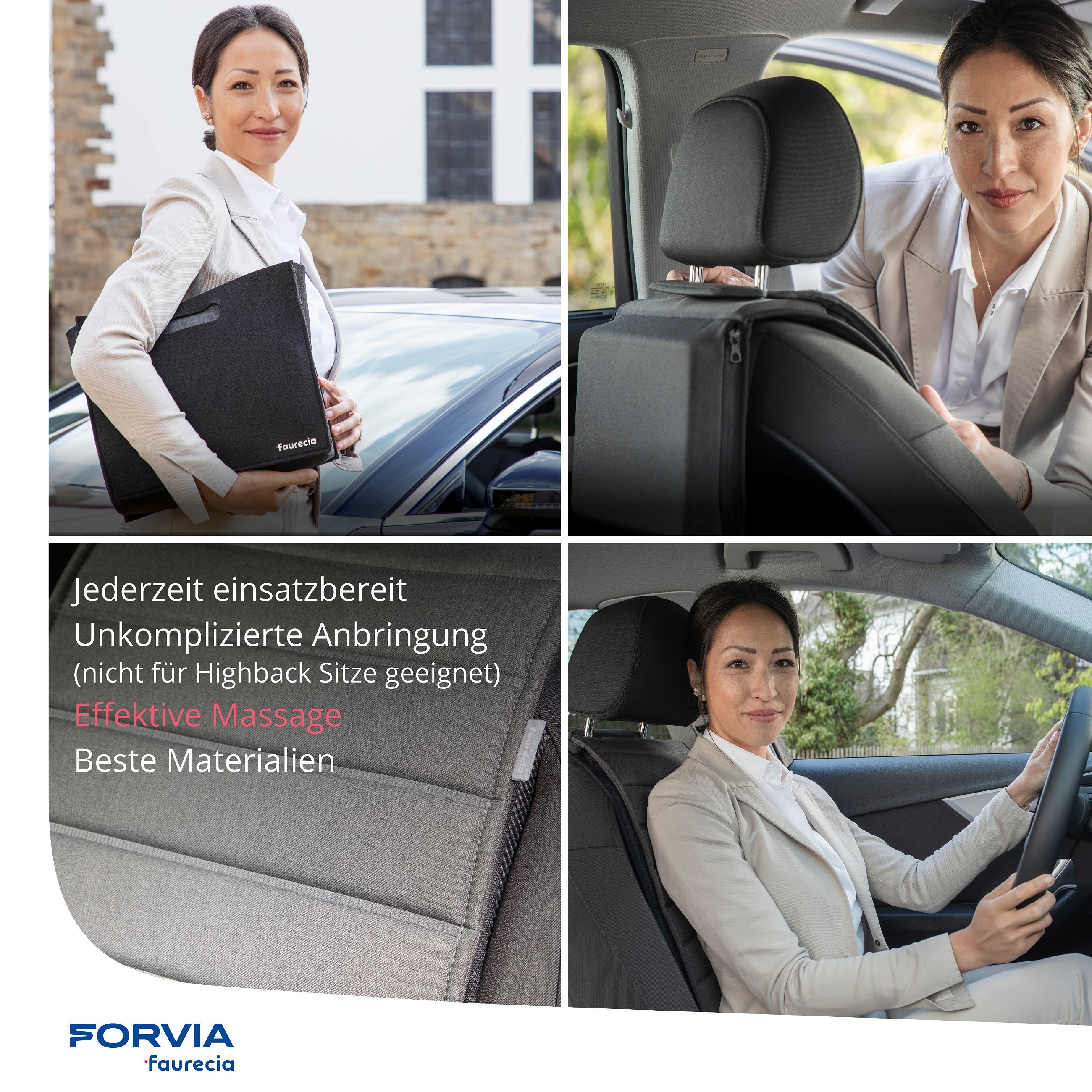 Faurecia Smart Massage Cover, Auto-Massage-Sitzauflage mit App-Steuerung und integriertem Akku, PKW-Sitzaufleger zertifiziert von der Aktion Gesunder Rücken